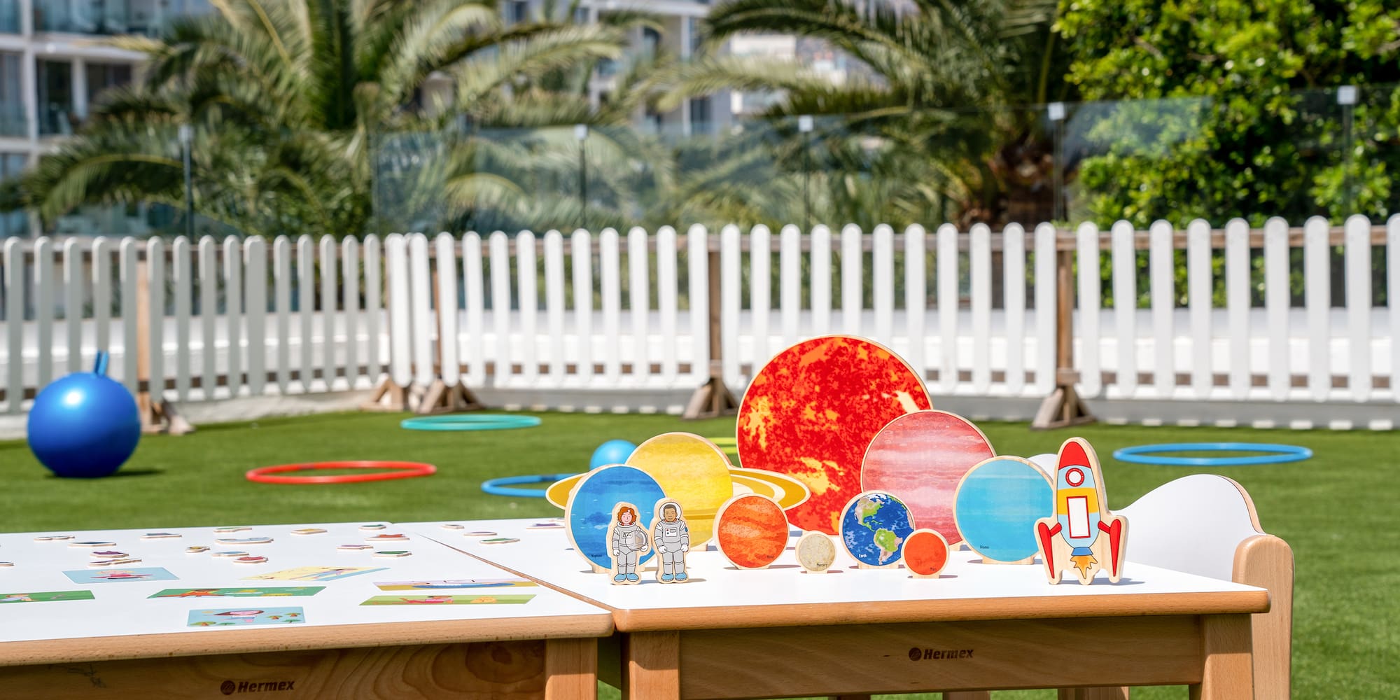 a table with paper cutouts on it