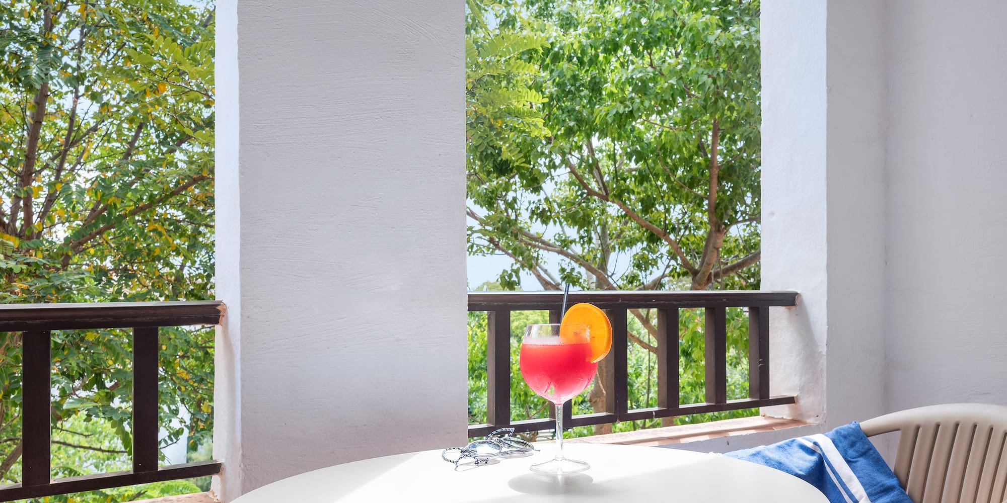 a table with a drink on it