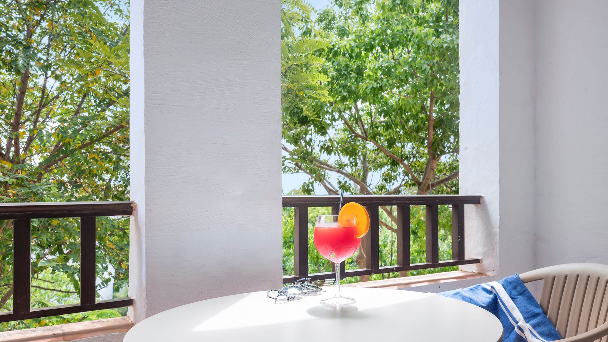 a table with a drink on it