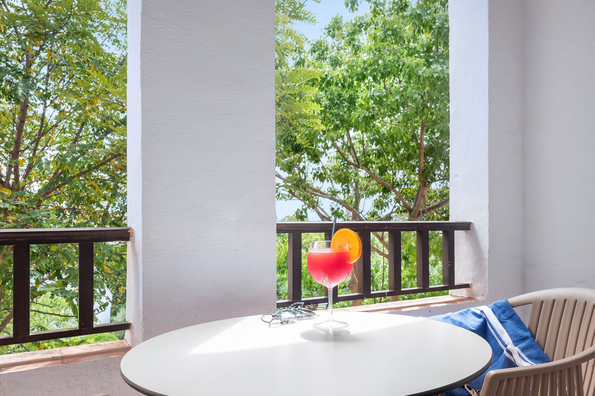 a table with a drink on it