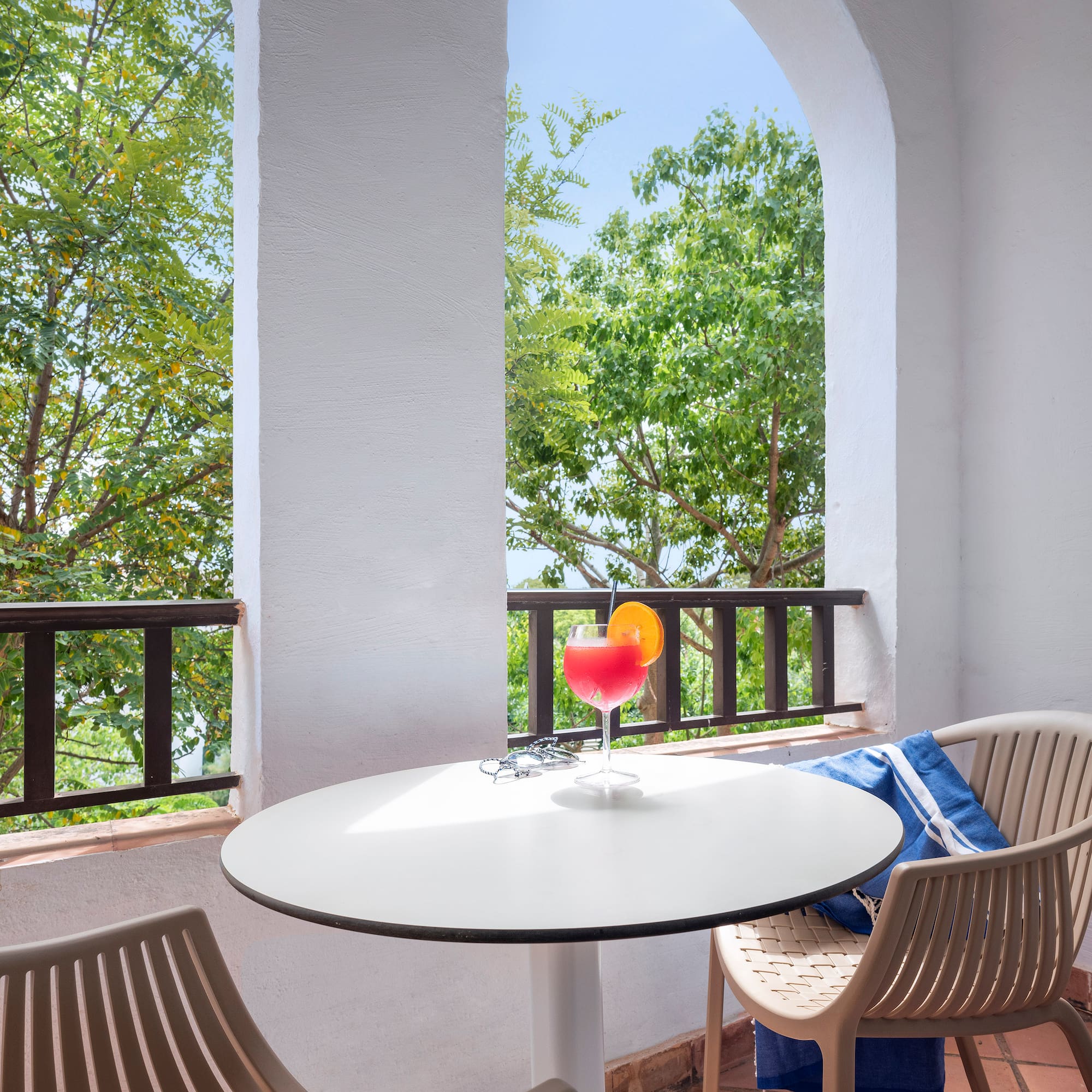 a table with a drink on it