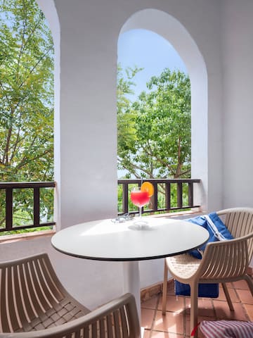 a table with a drink on it