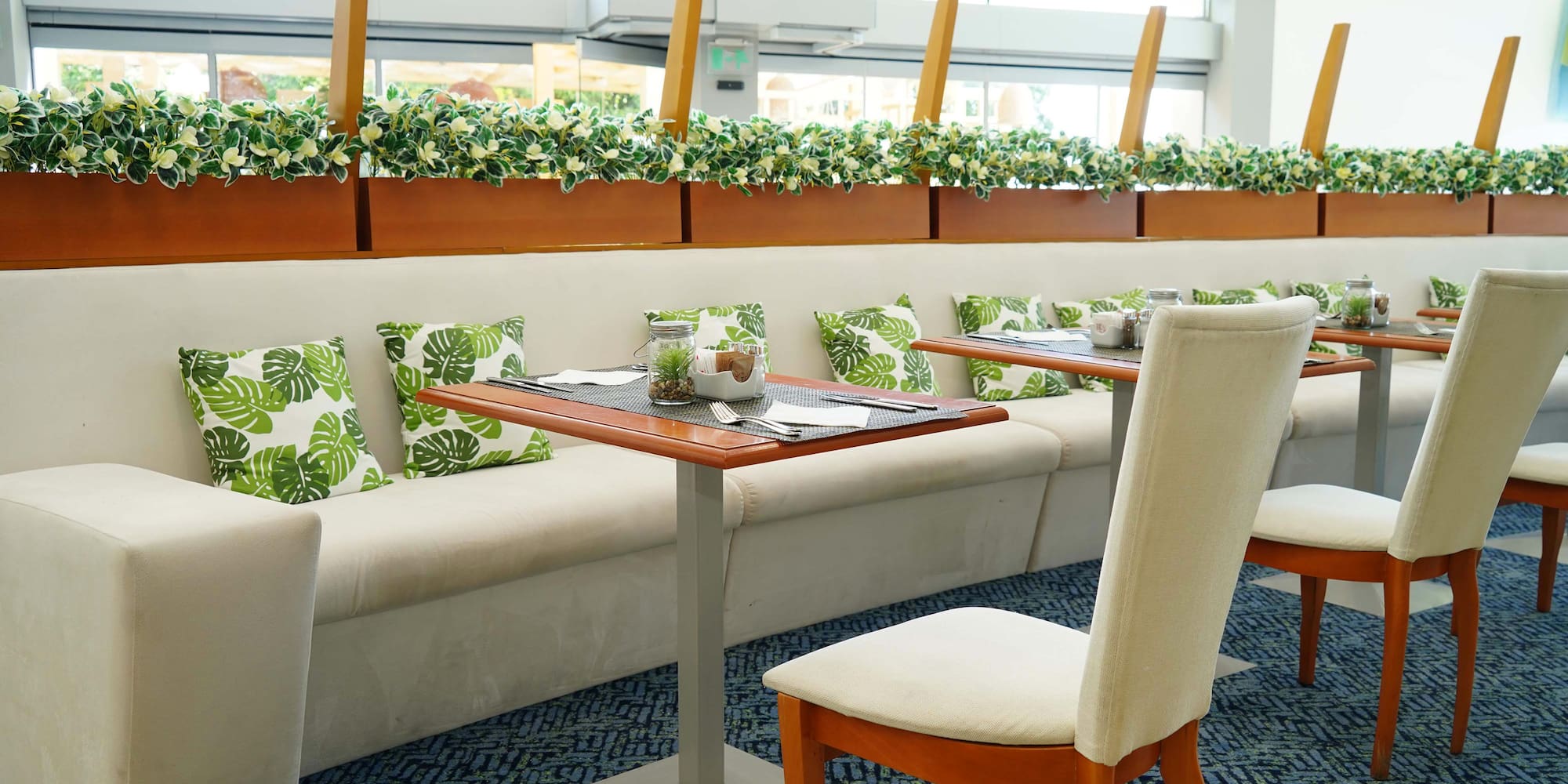 a table and chairs in a restaurant