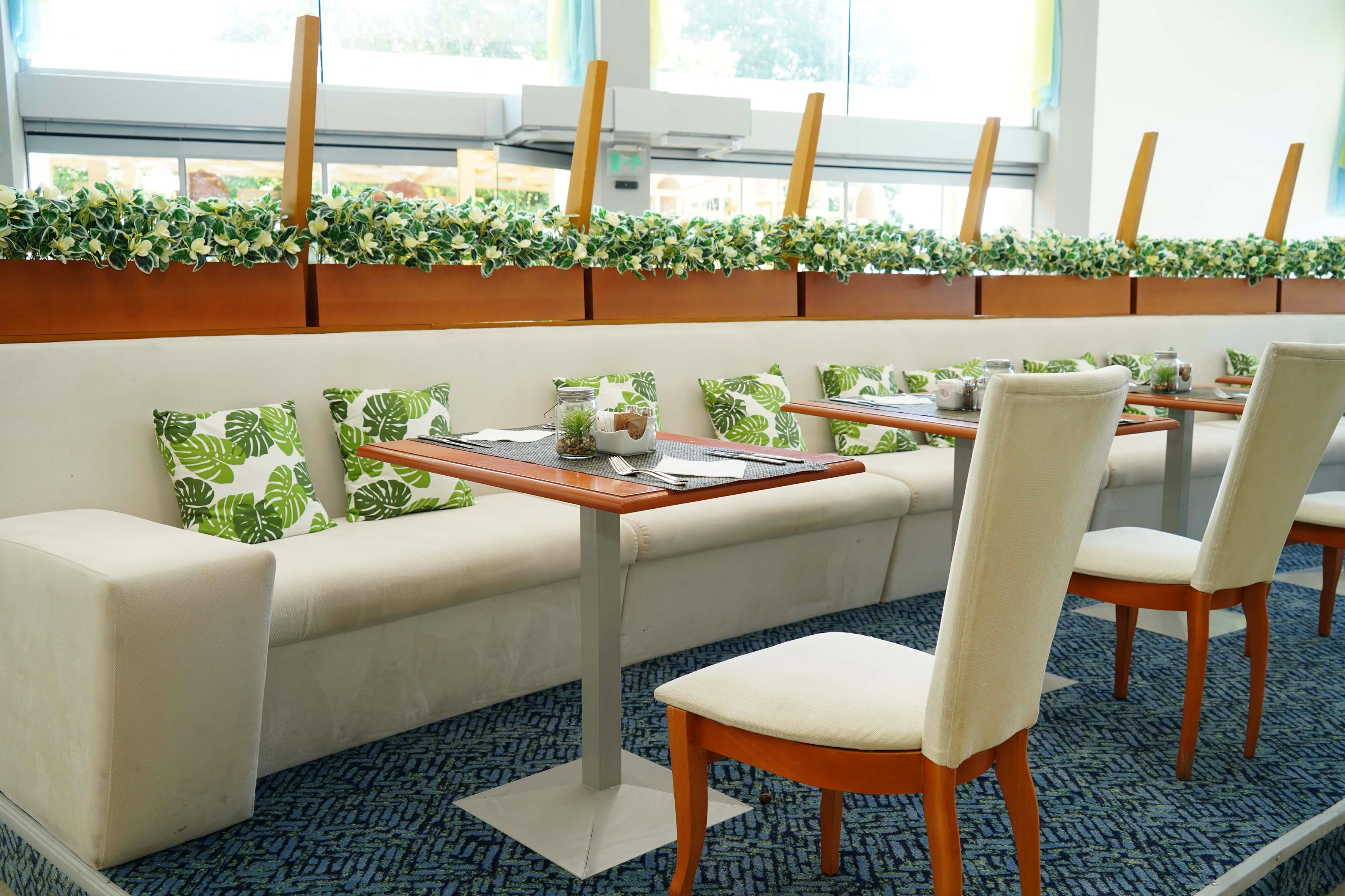 a table and chairs in a restaurant