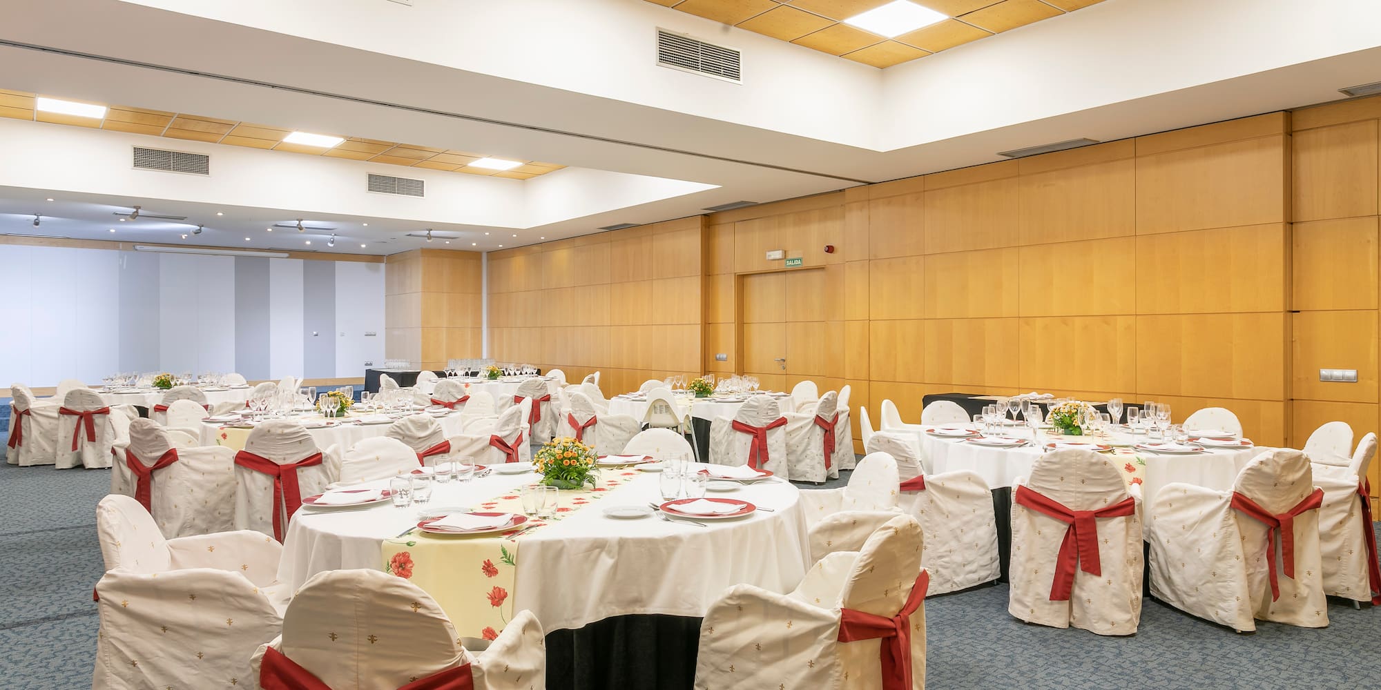 a room with tables and chairs