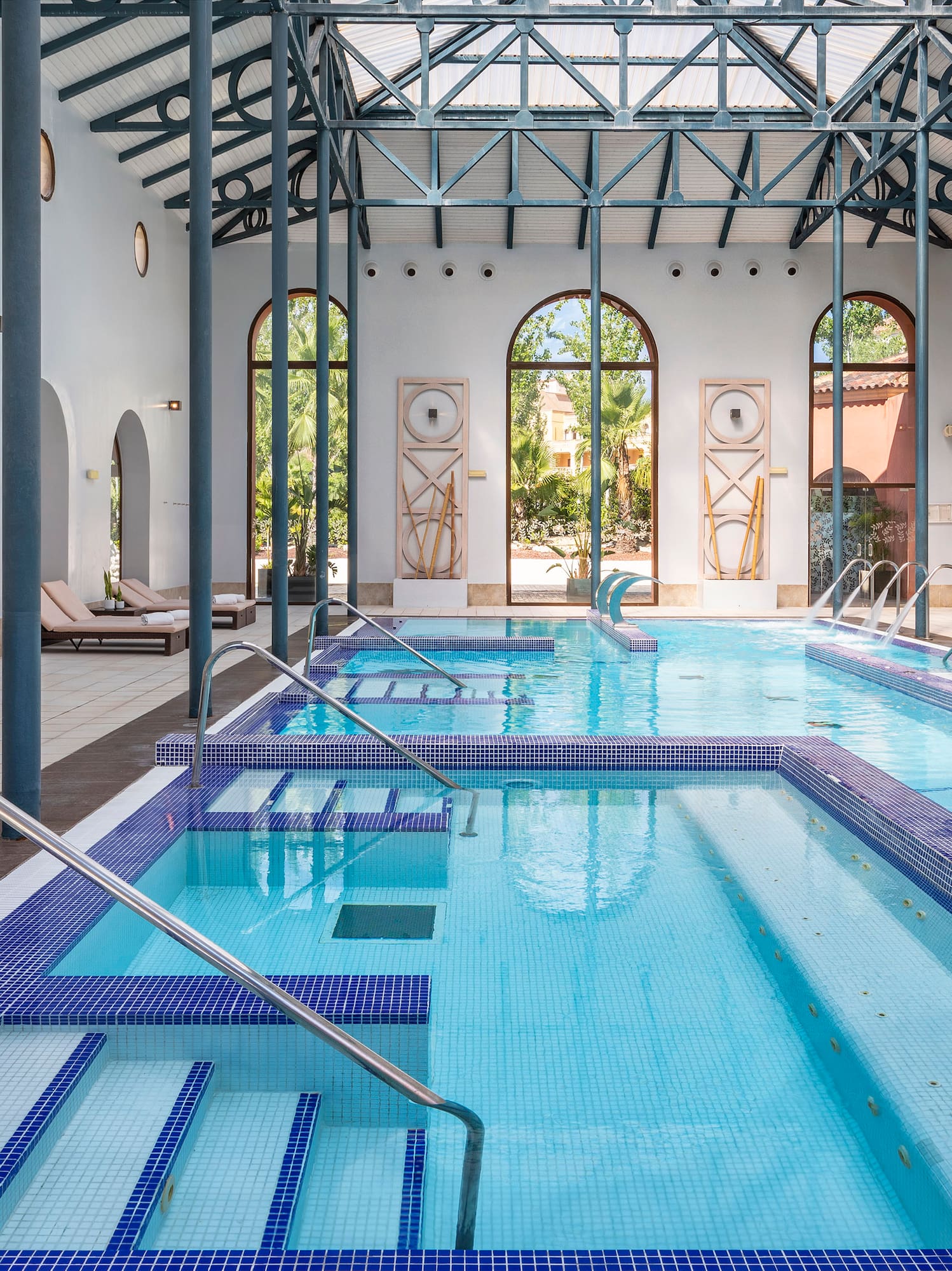 a swimming pool inside a building