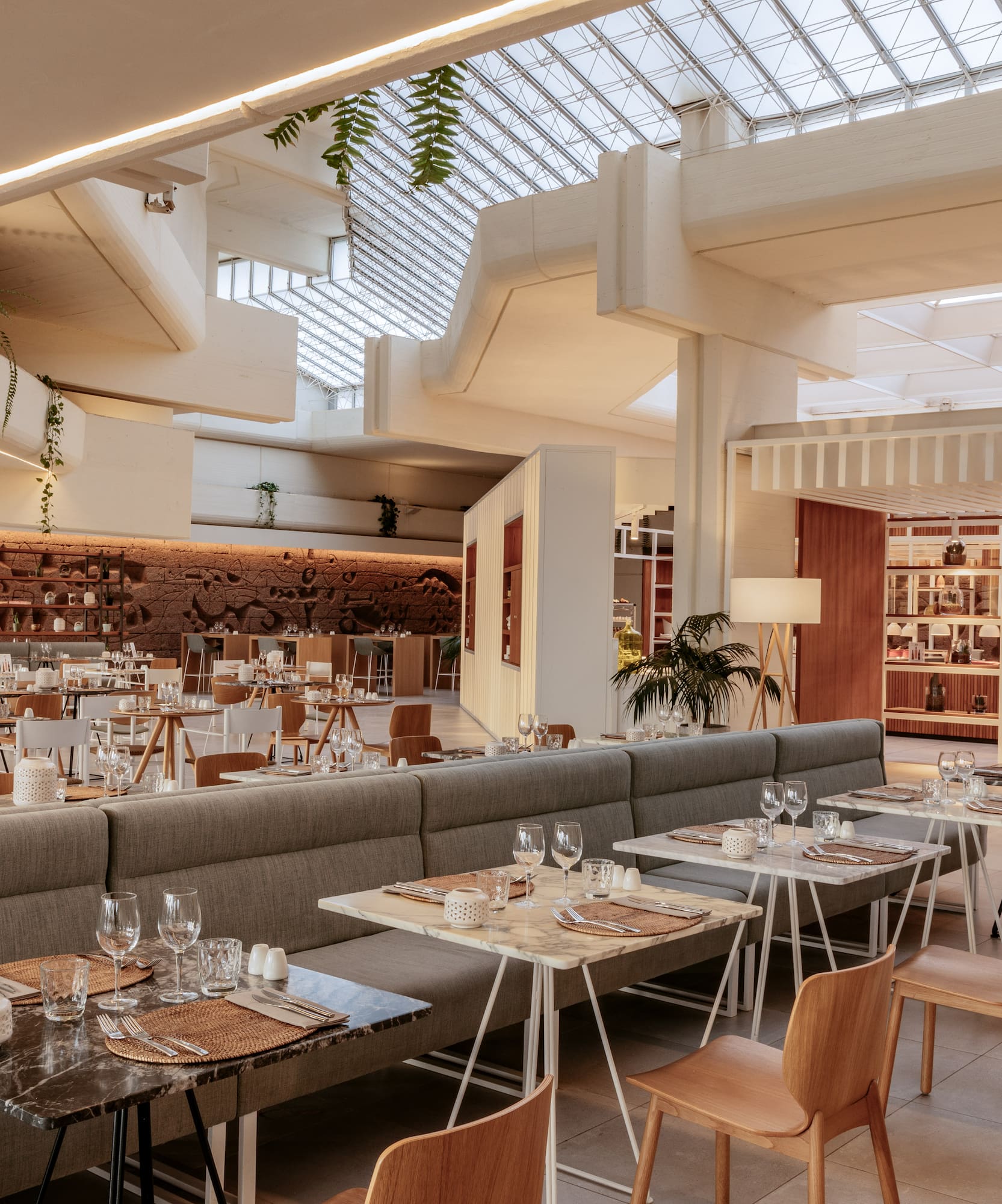 a restaurant with tables and chairs