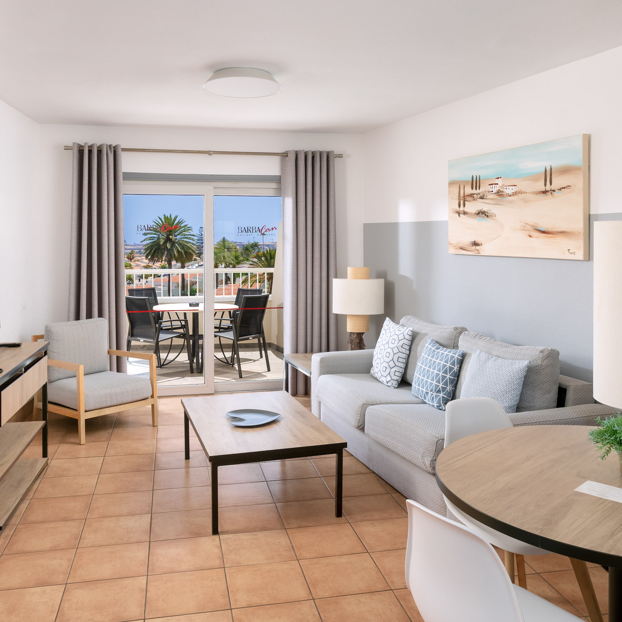 a living room with a couch and a table