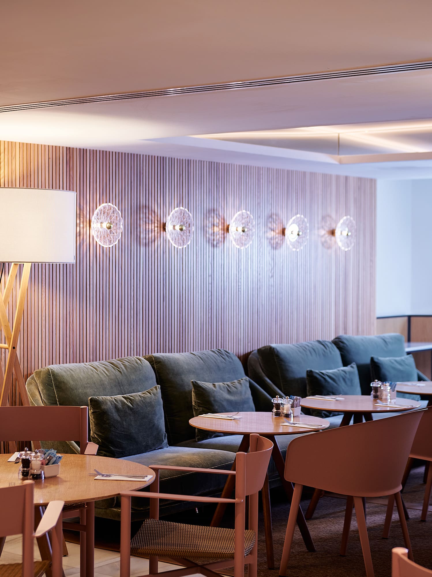 a room with tables and chairs