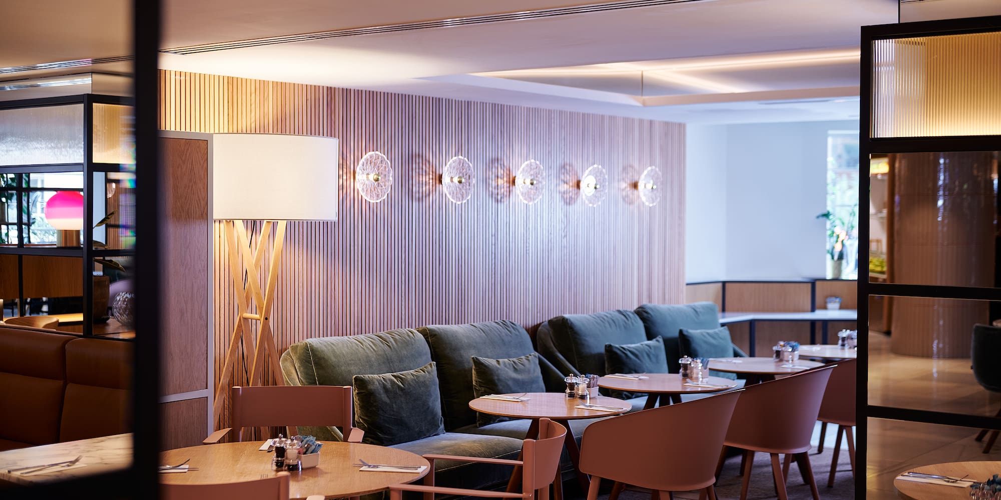 a room with tables and chairs