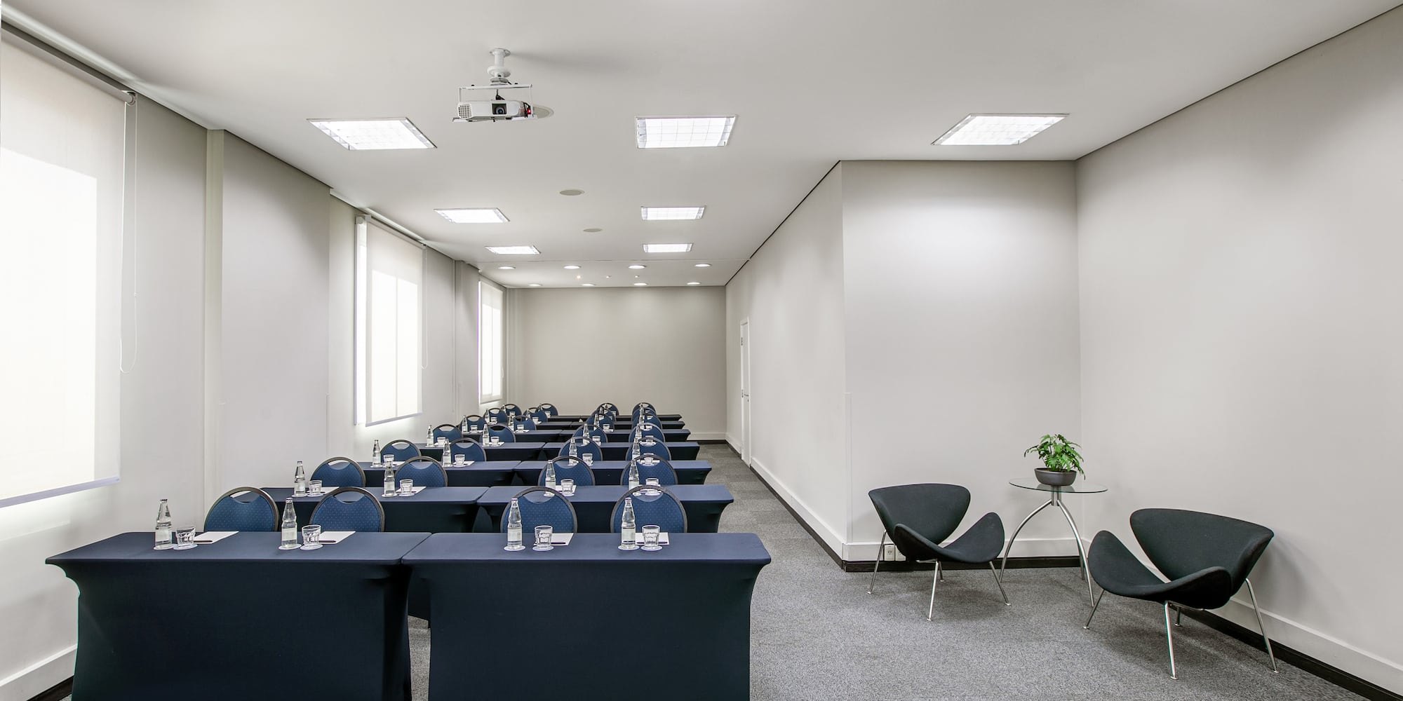 a room with tables and chairs