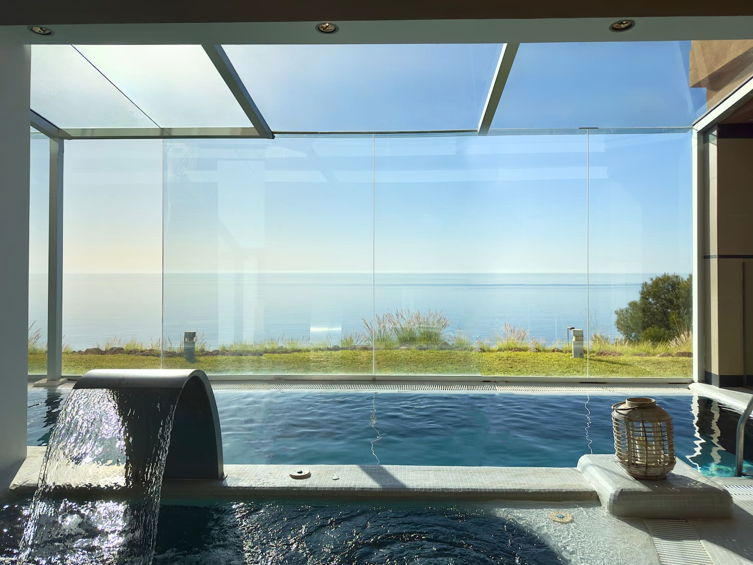 a pool with a view of the ocean
