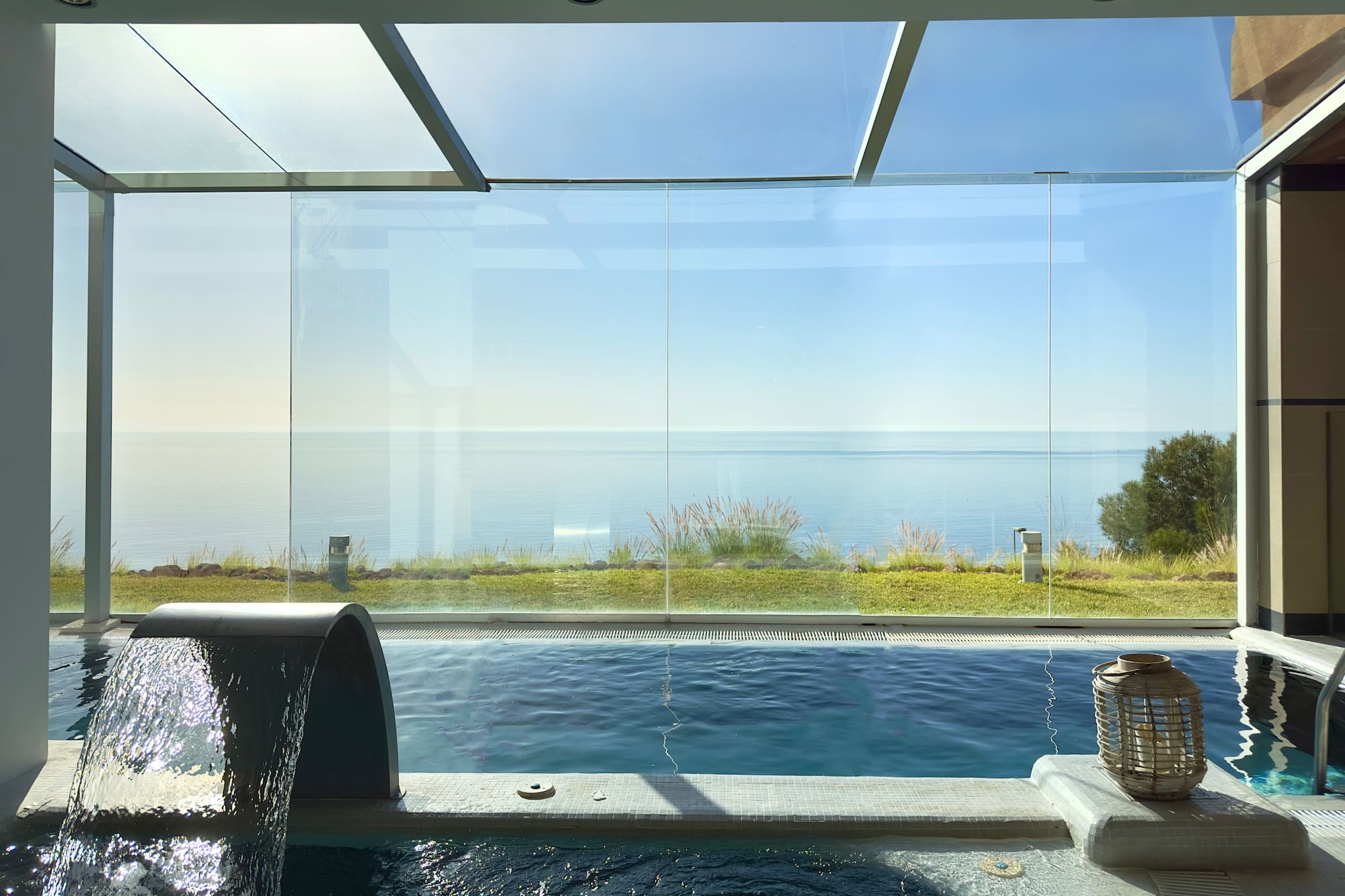a pool with a view of the ocean