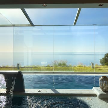a pool with a view of the ocean