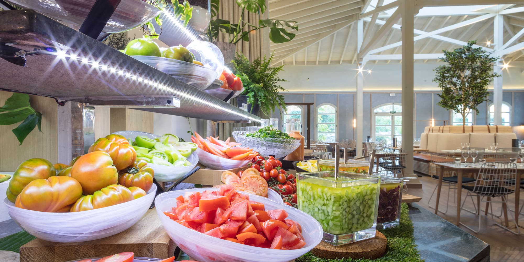 a buffet with different types of food