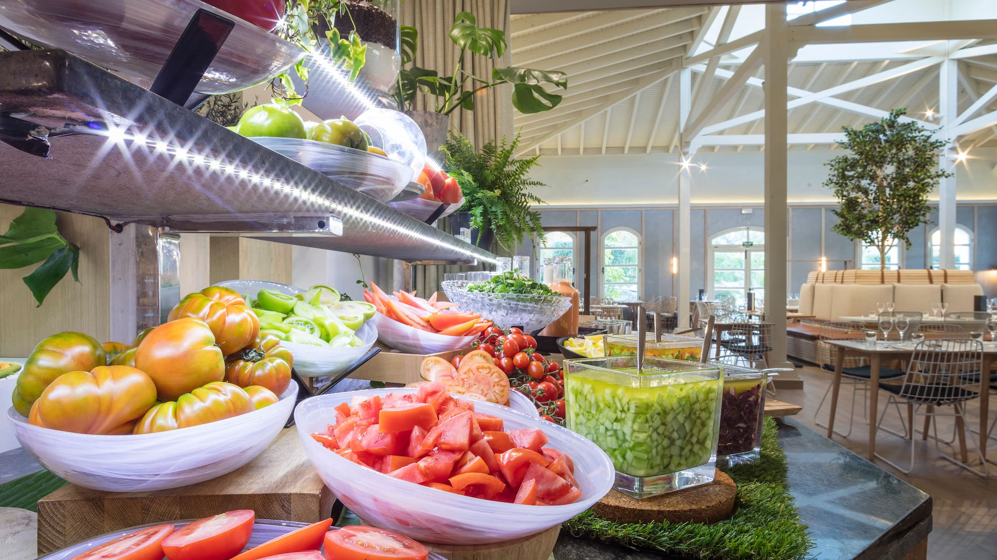a buffet with different types of food