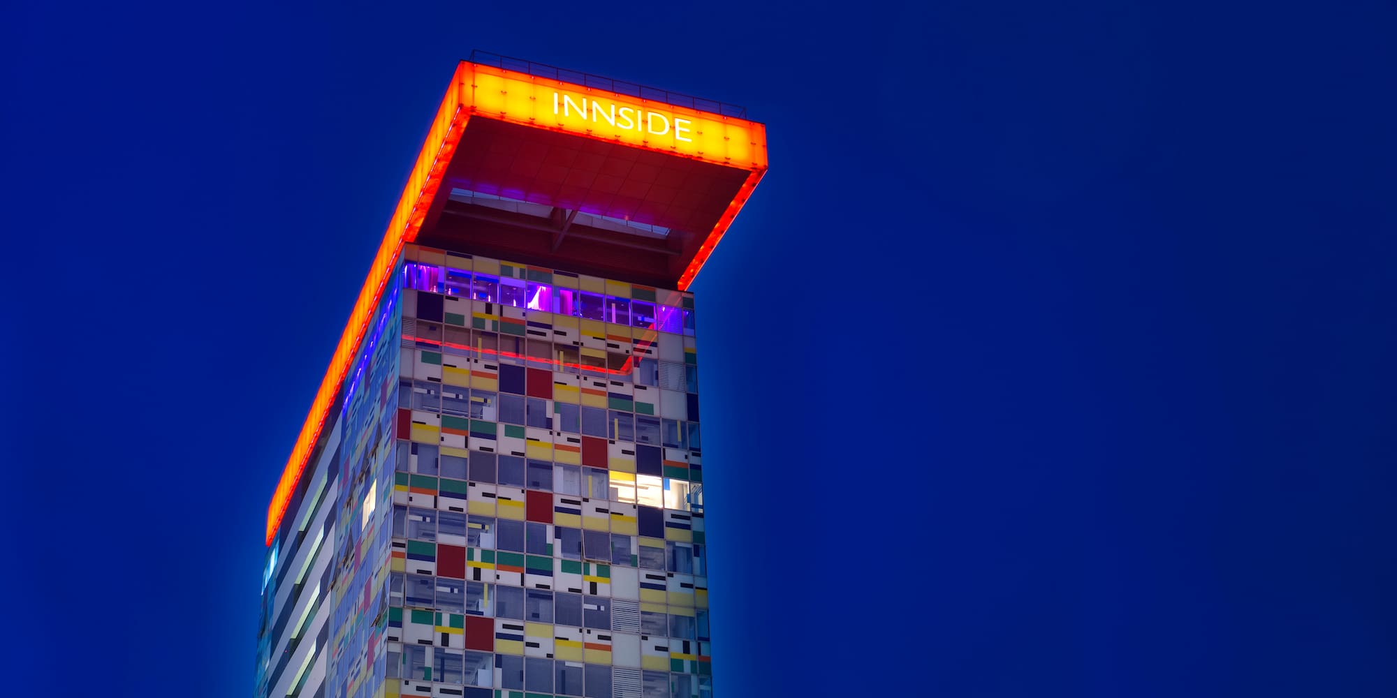 a building with a bright sign