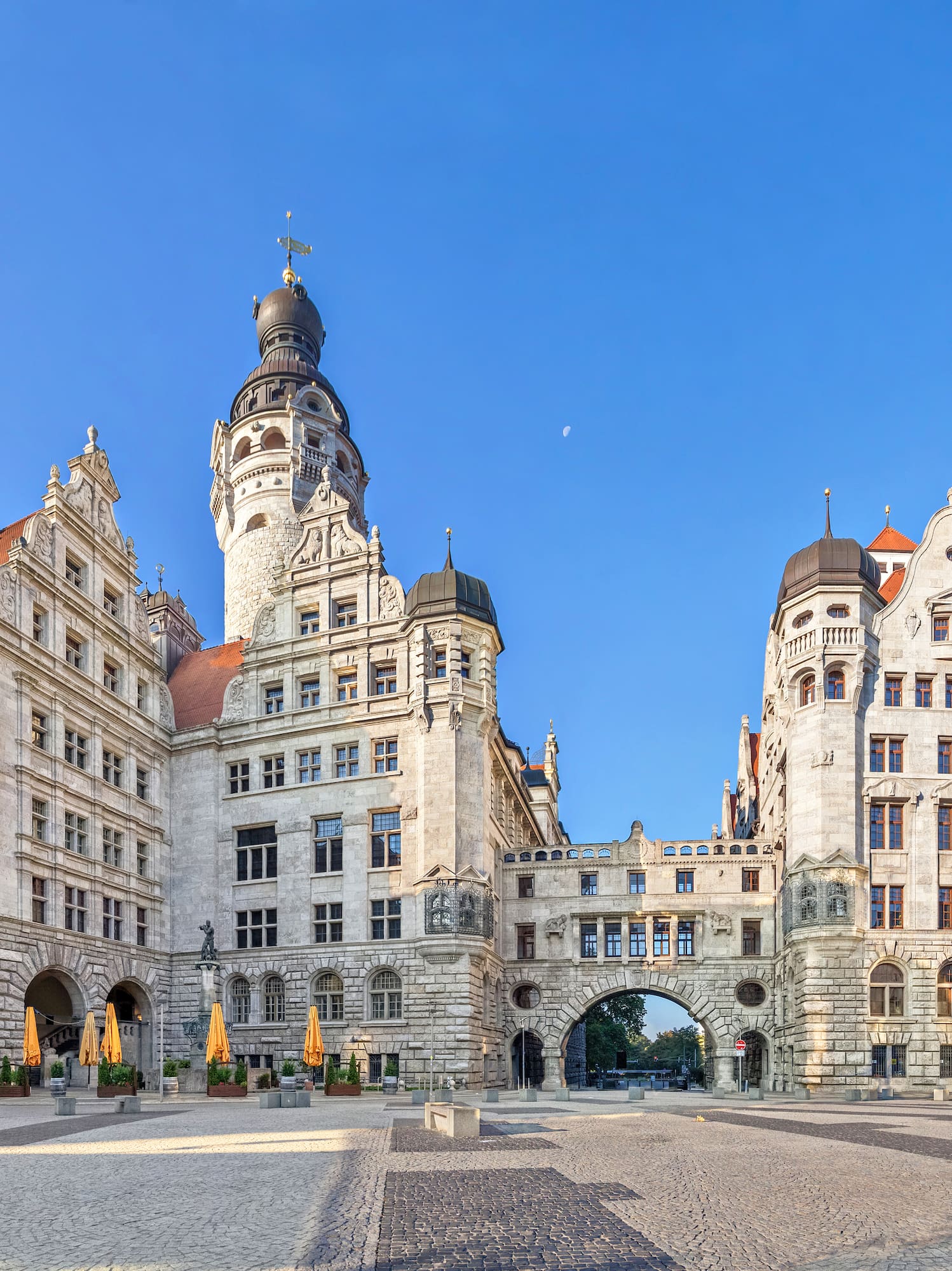 a large stone building with a tower