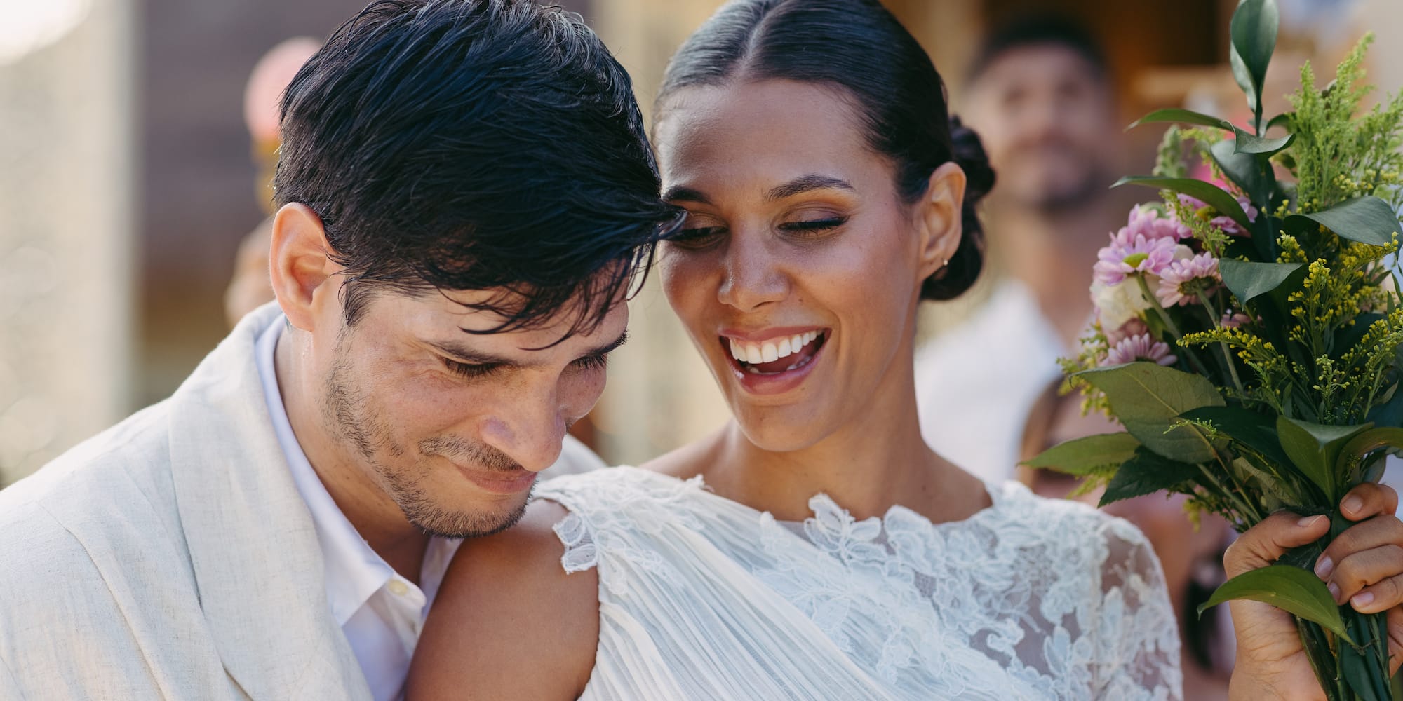 a man and woman smiling