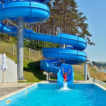 a person on a water slide