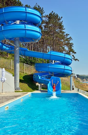 a person on a water slide