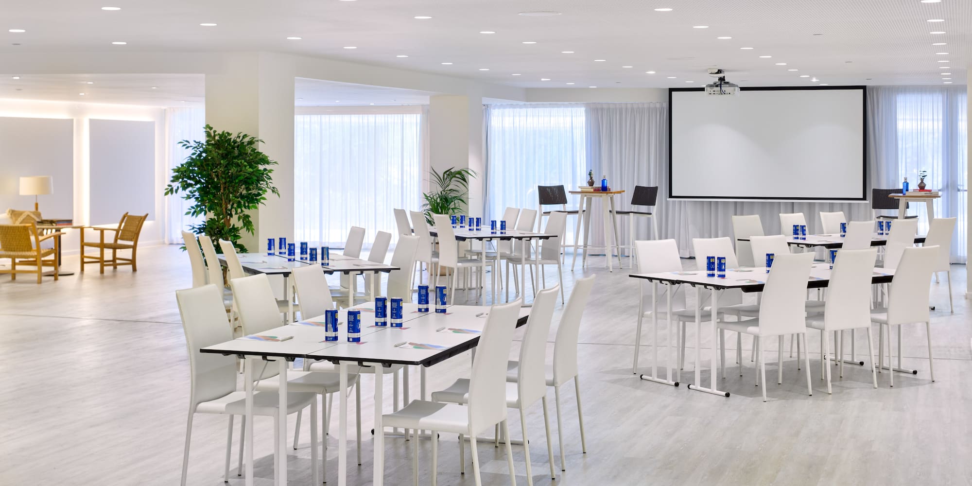 a room with tables and chairs