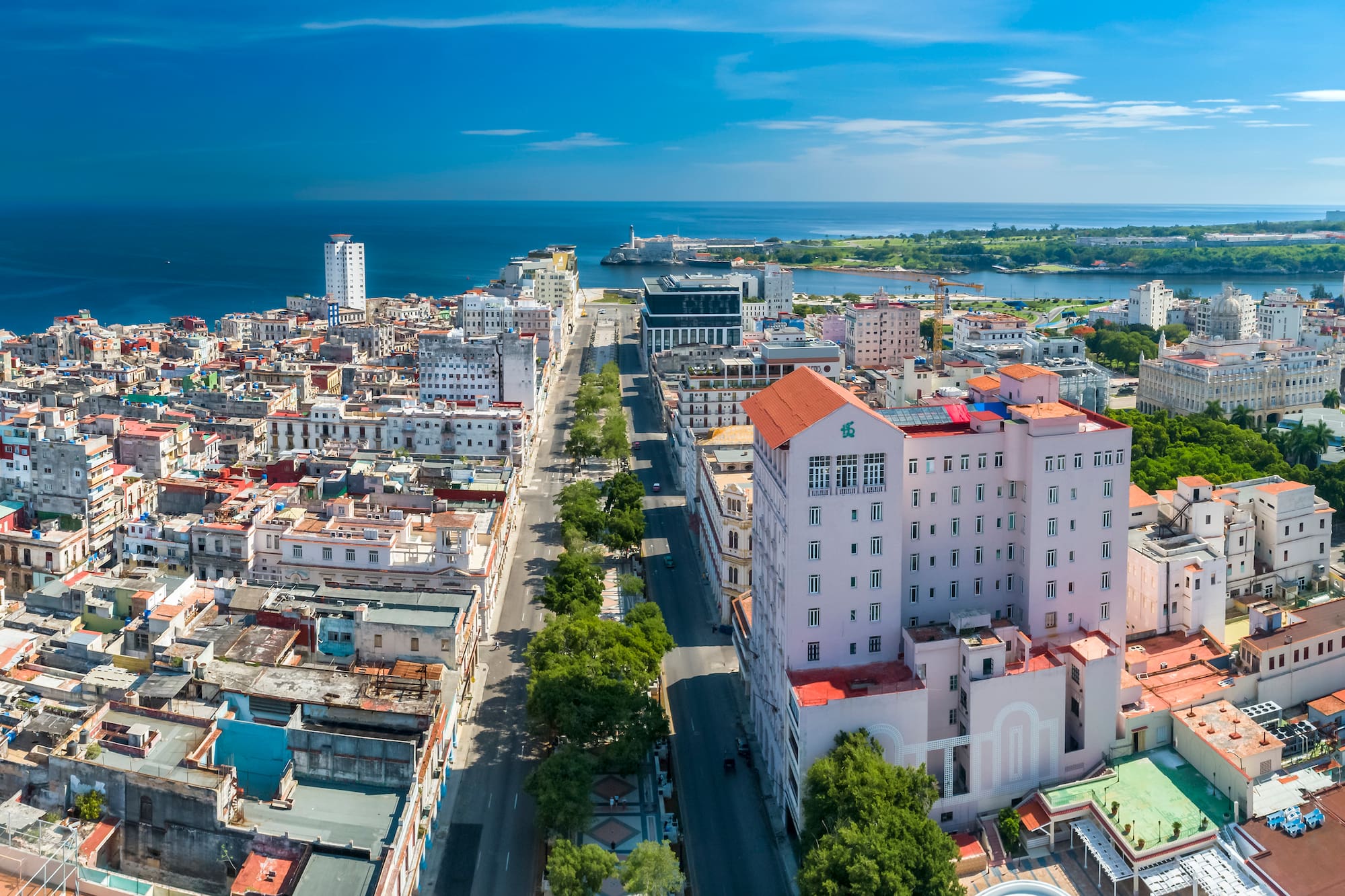 a city with many buildings and a body of water