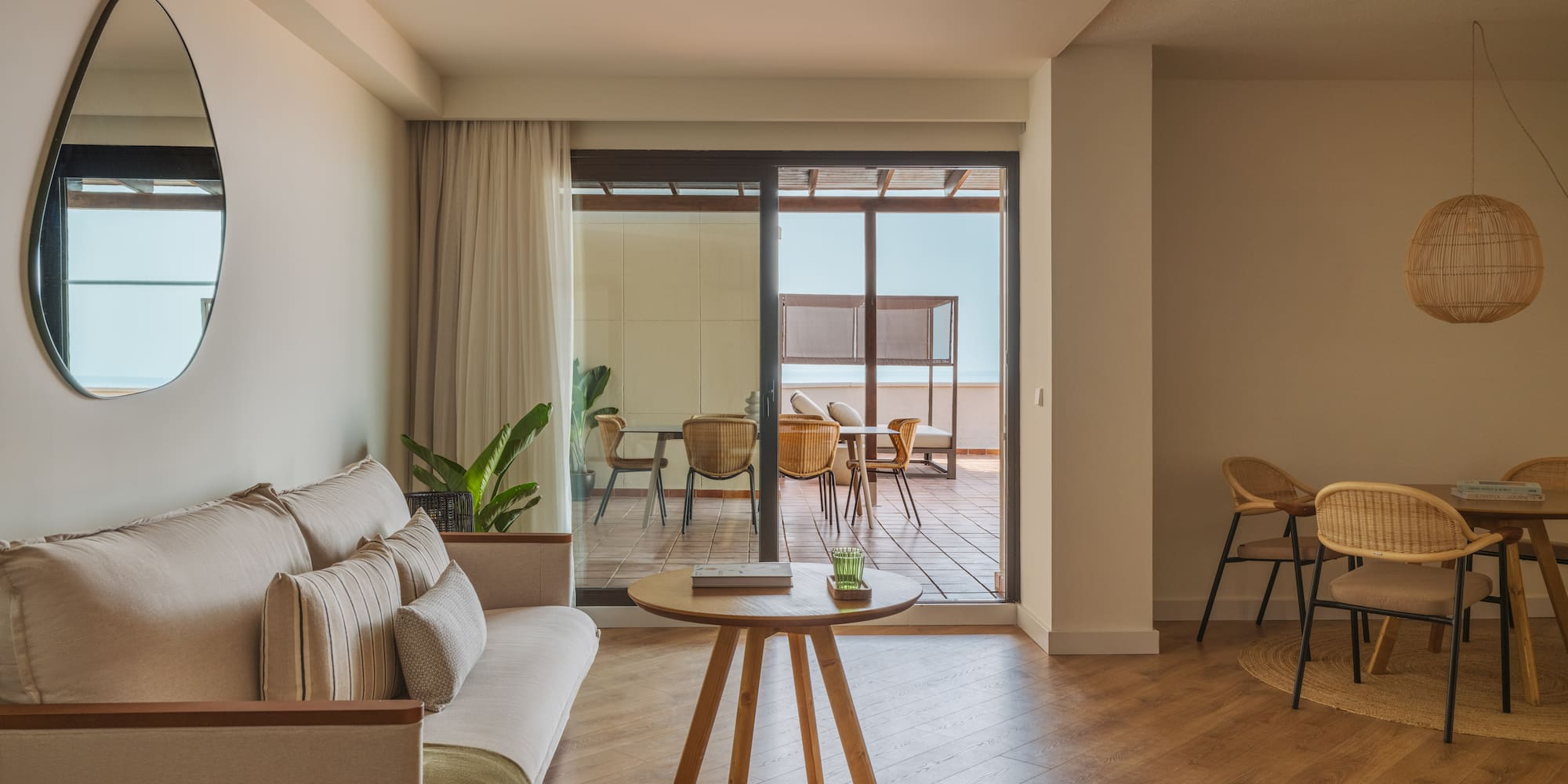 a living room with a couch and a table