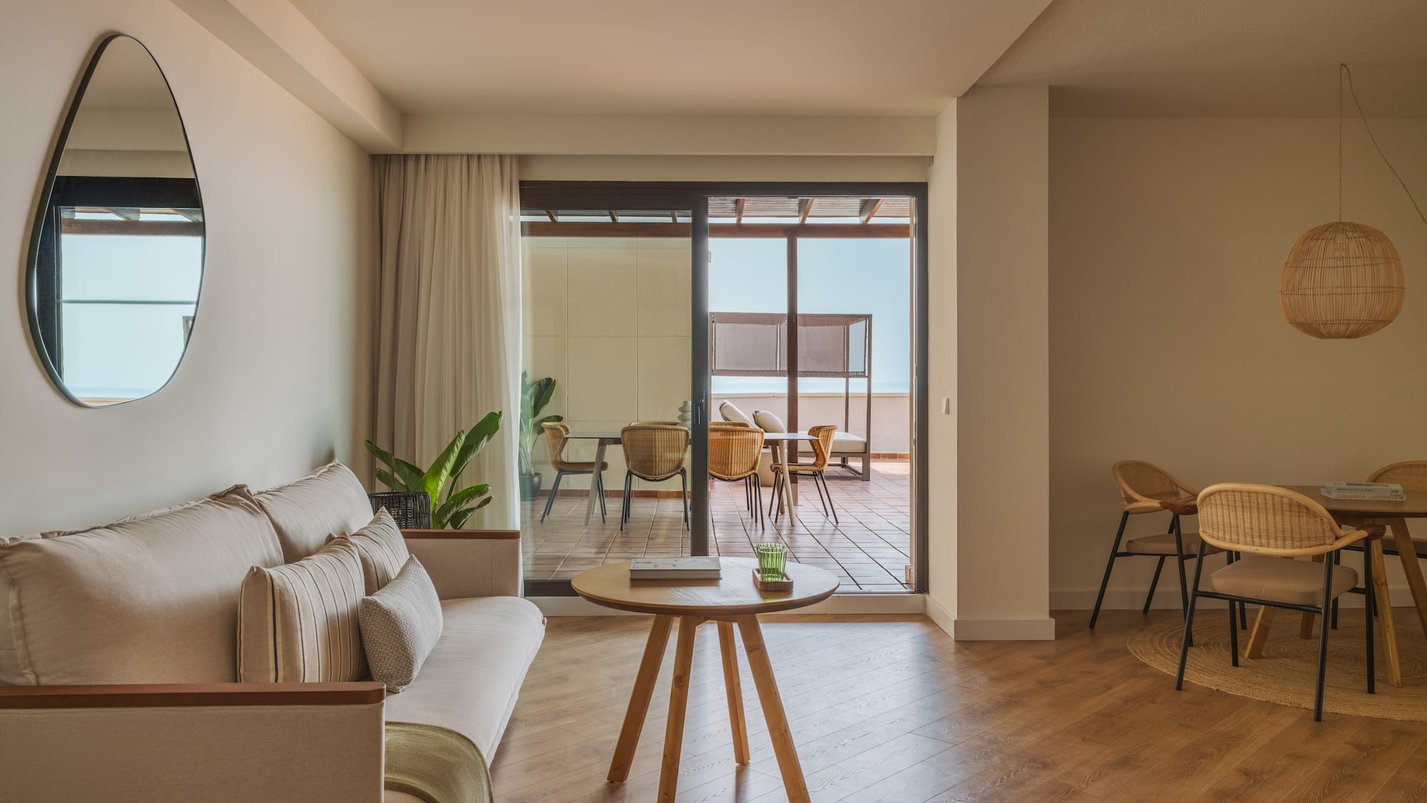 a living room with a couch and a table