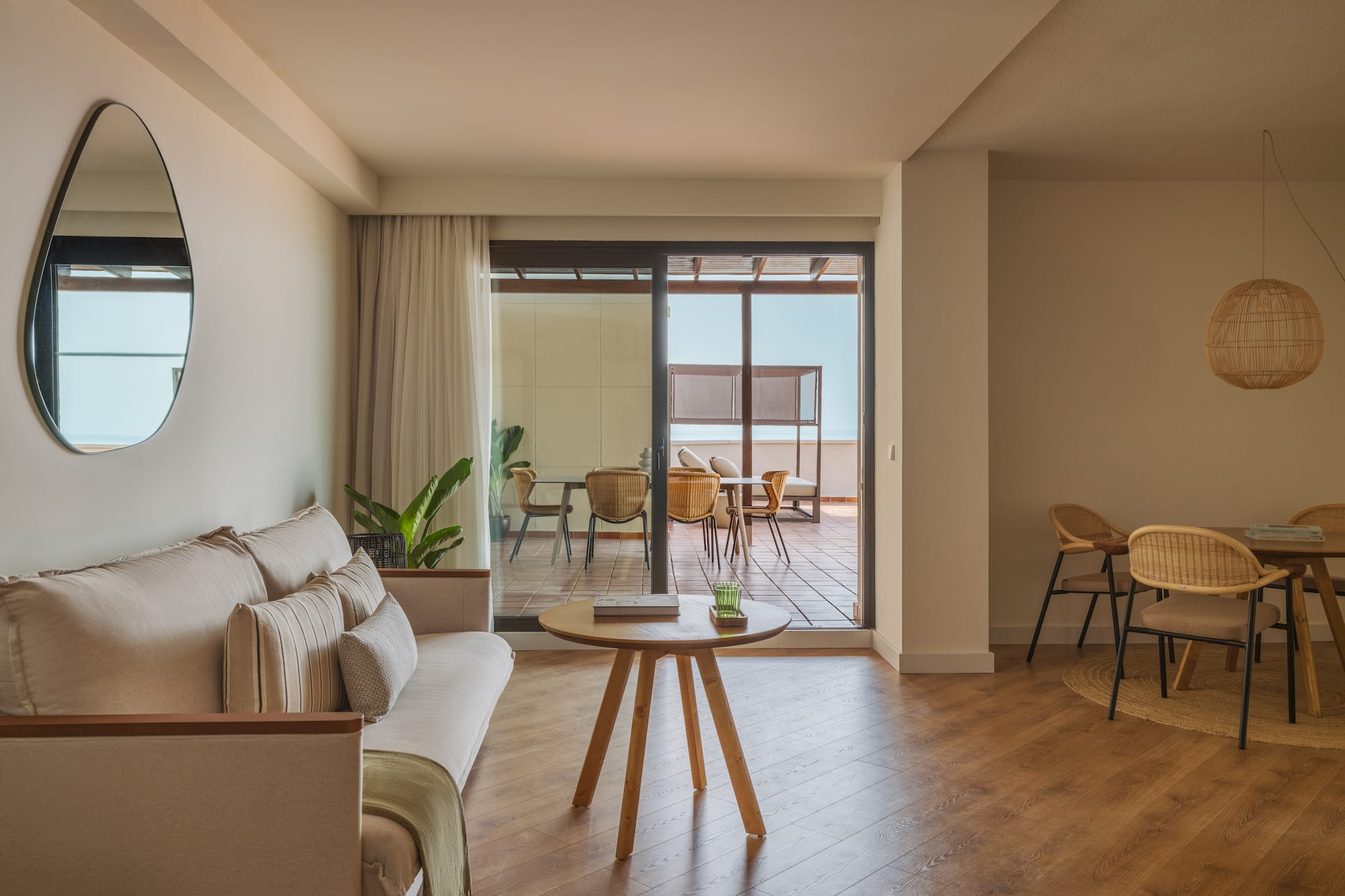 a living room with a couch and a table