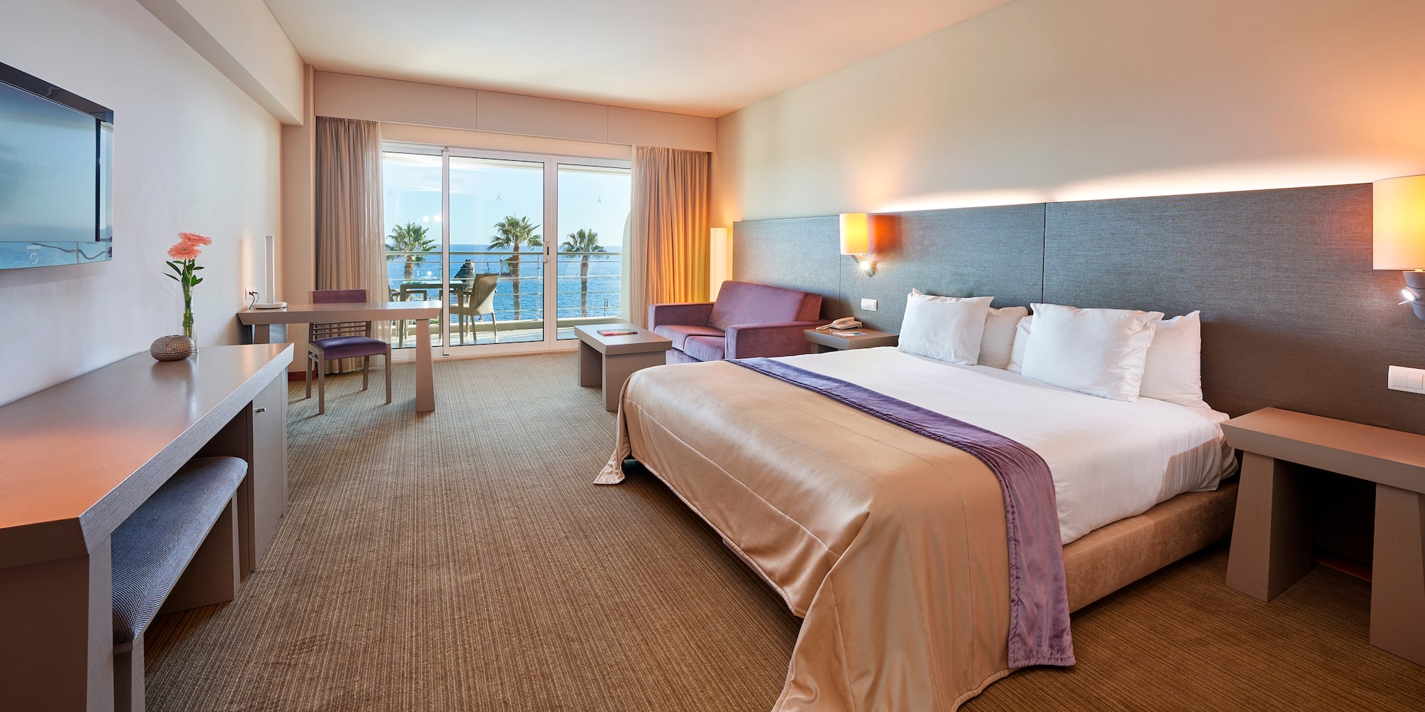 a hotel room with a bed and a television