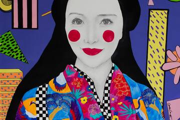 a painting of a woman with red dots on her face