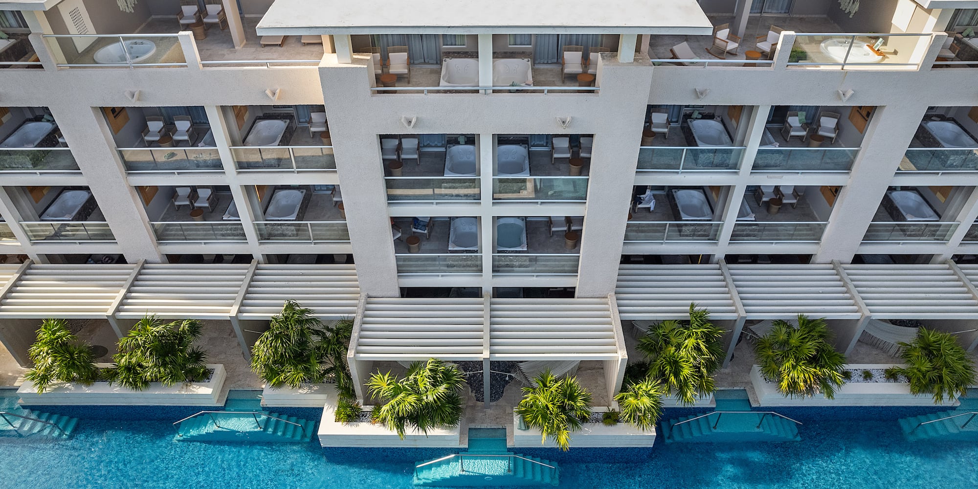 a building with a pool