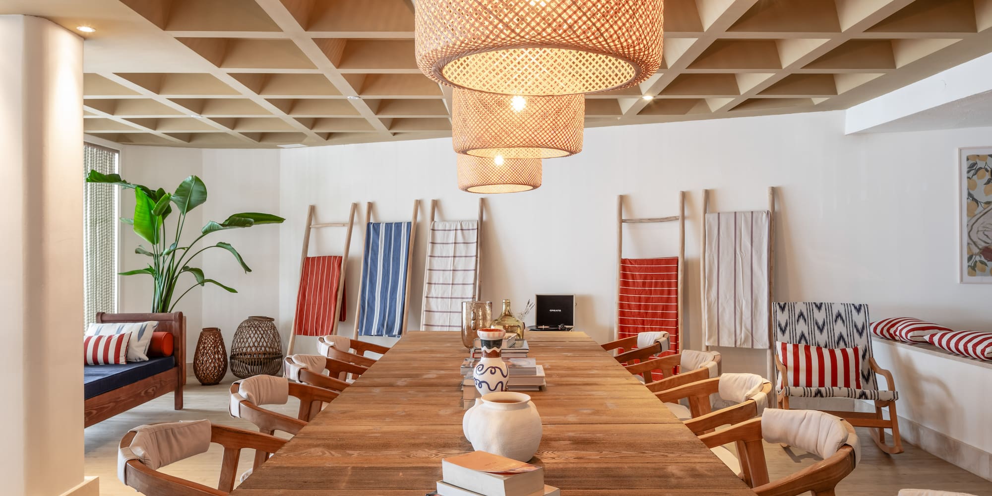 a room with a table and chairs