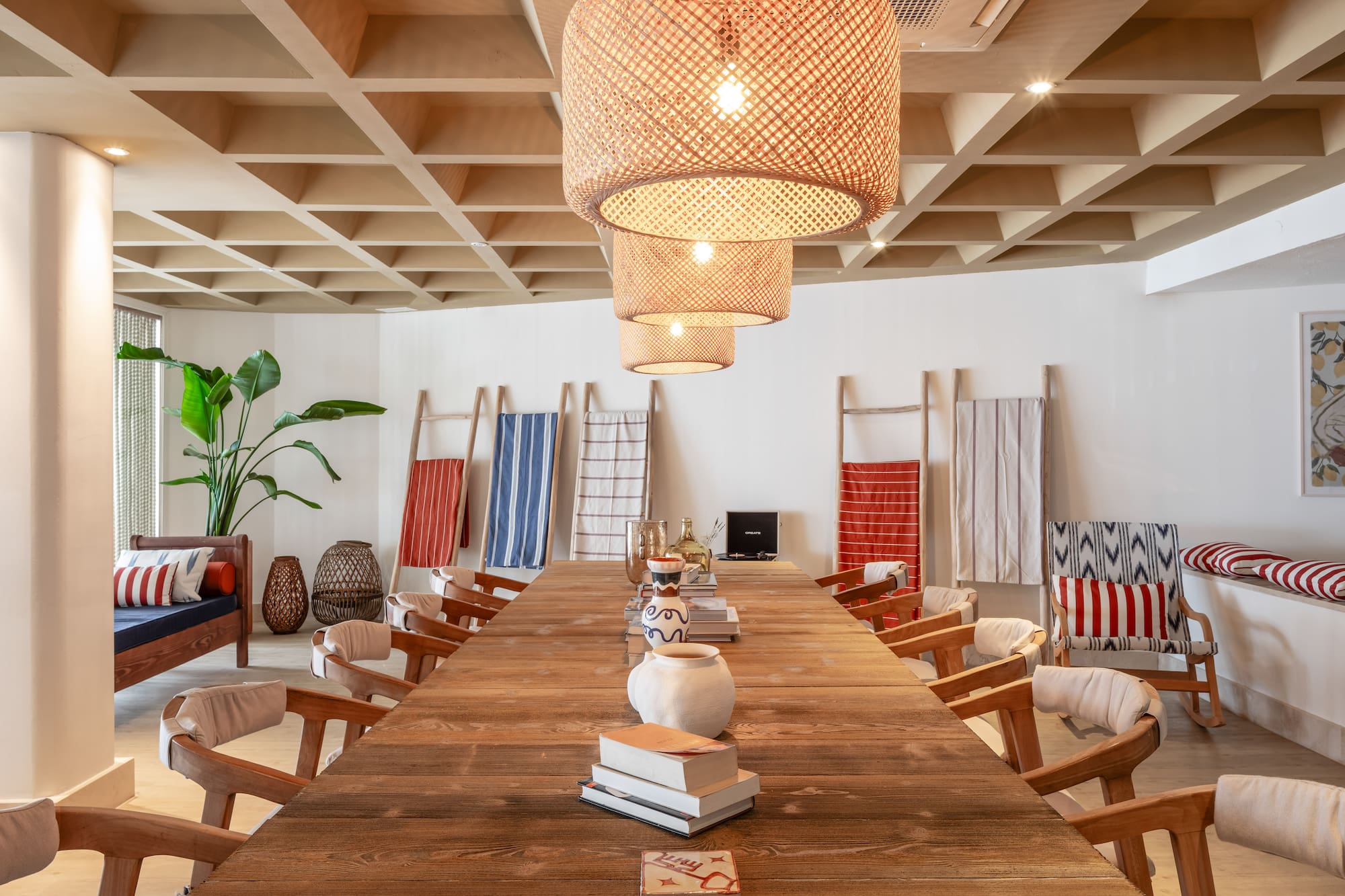 a room with a table and chairs