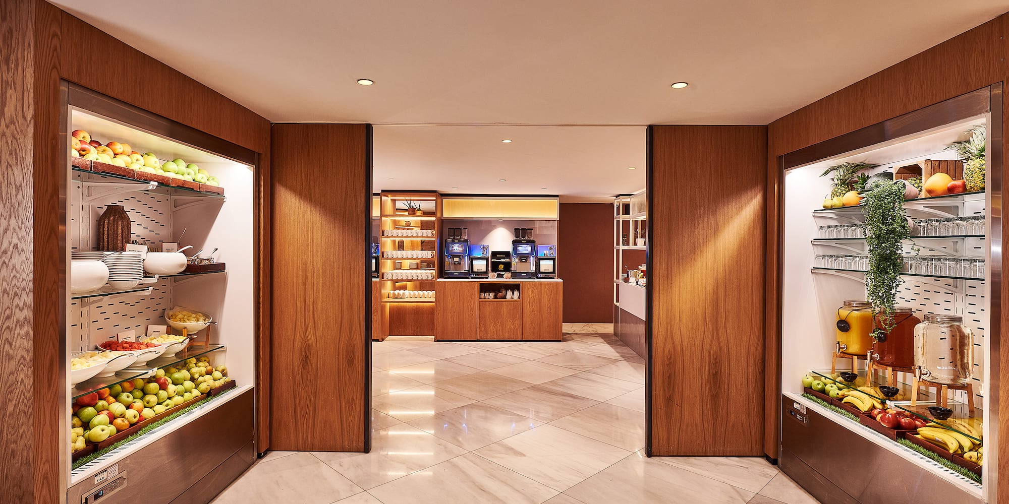 a room with shelves of food