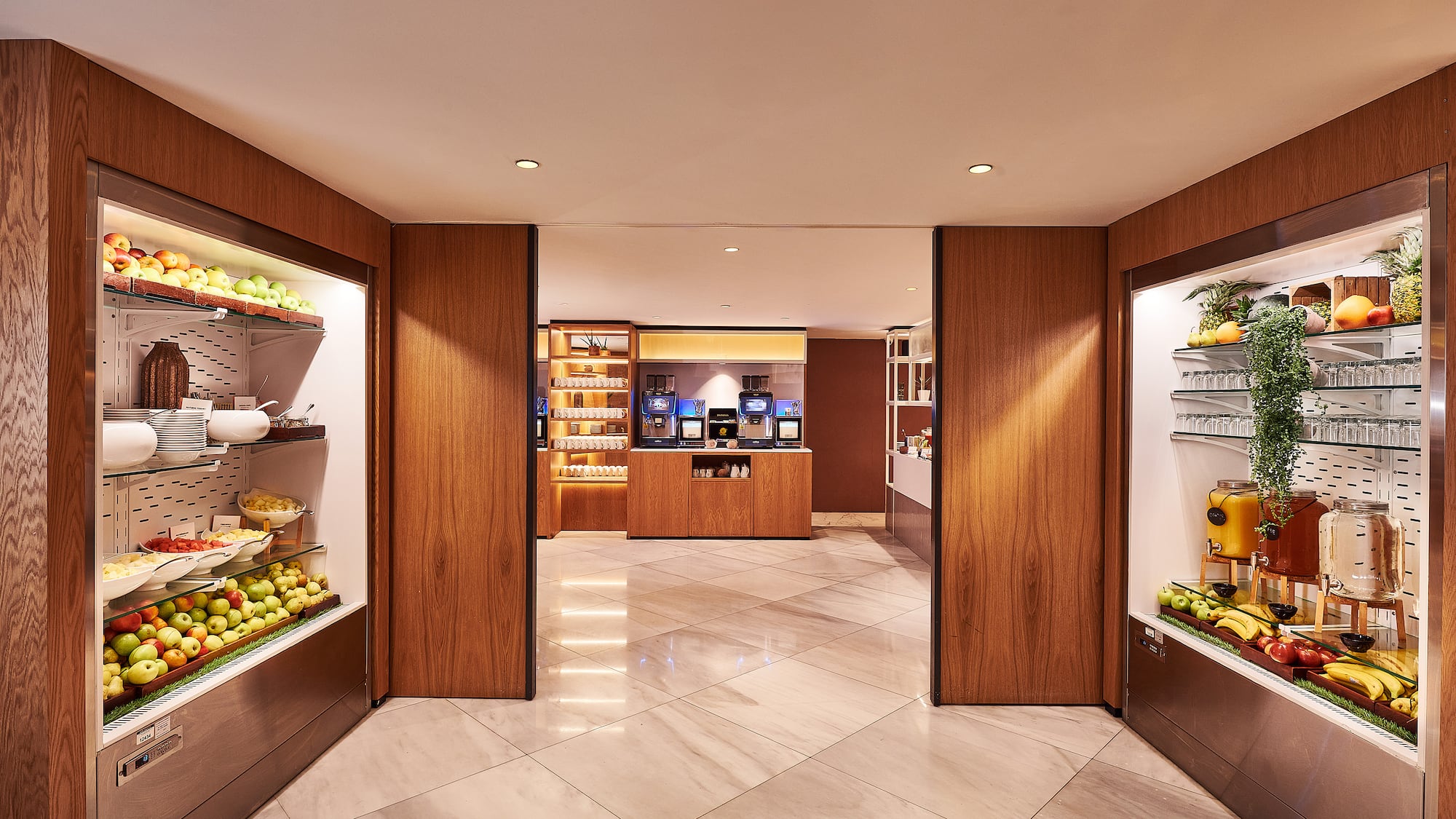 a room with shelves of food