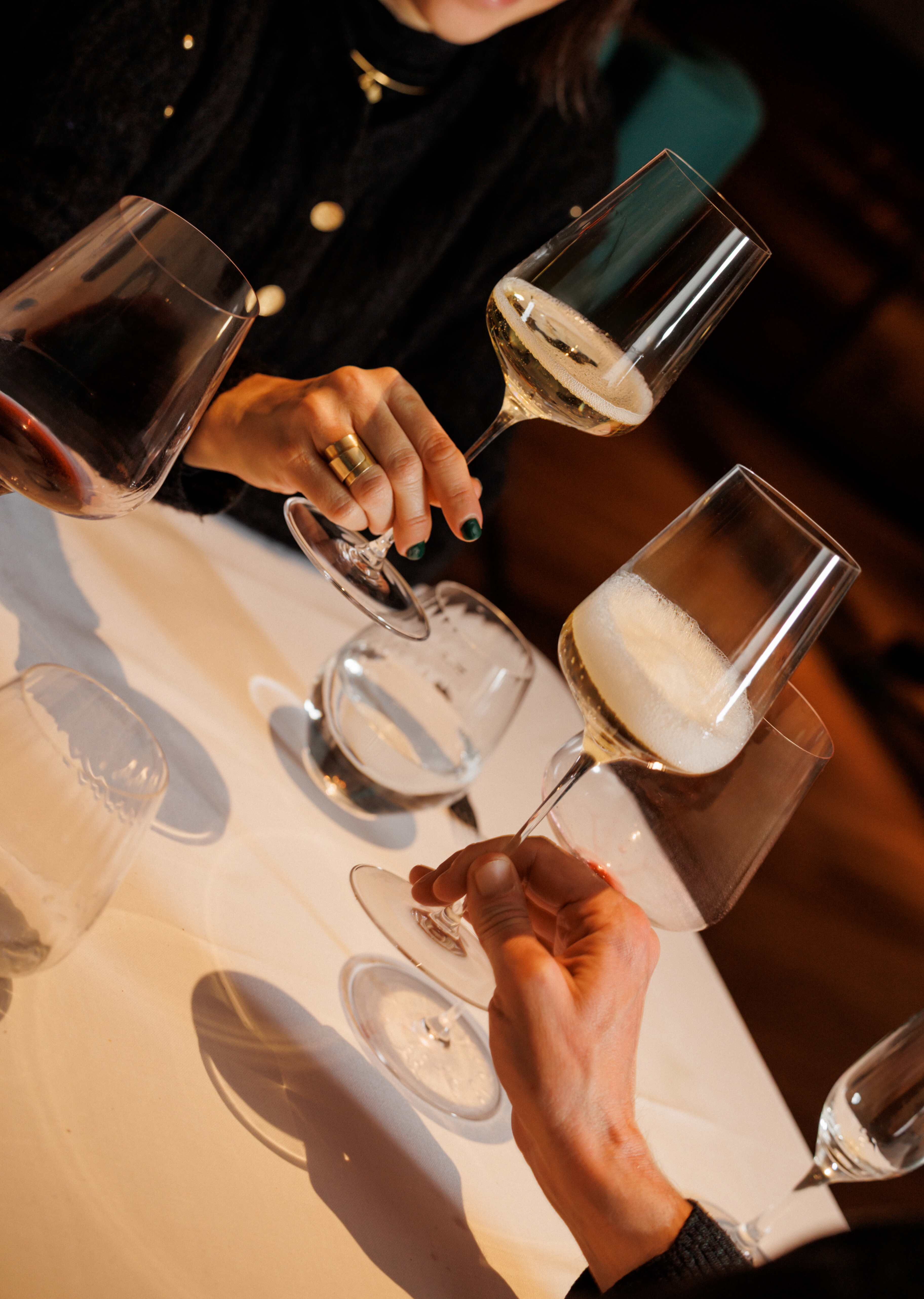 a group of people holding wine glasses