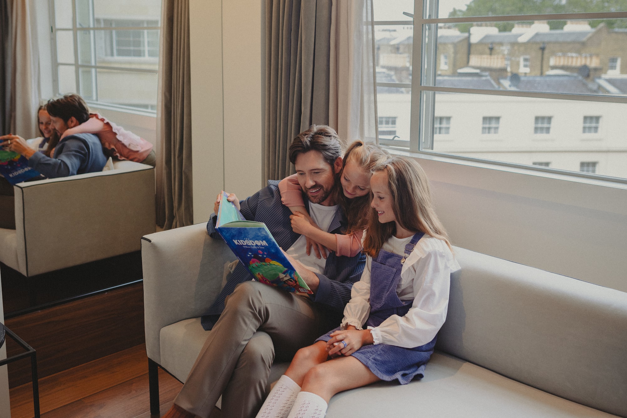 a group of people sitting on a couch