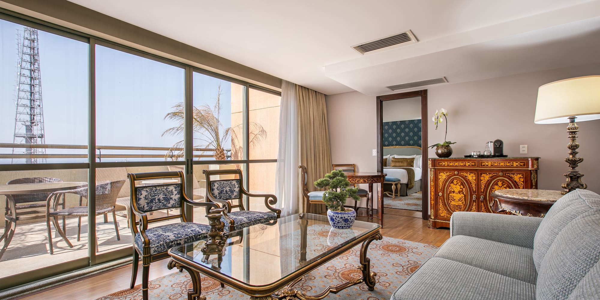 a living room with a couch and a table