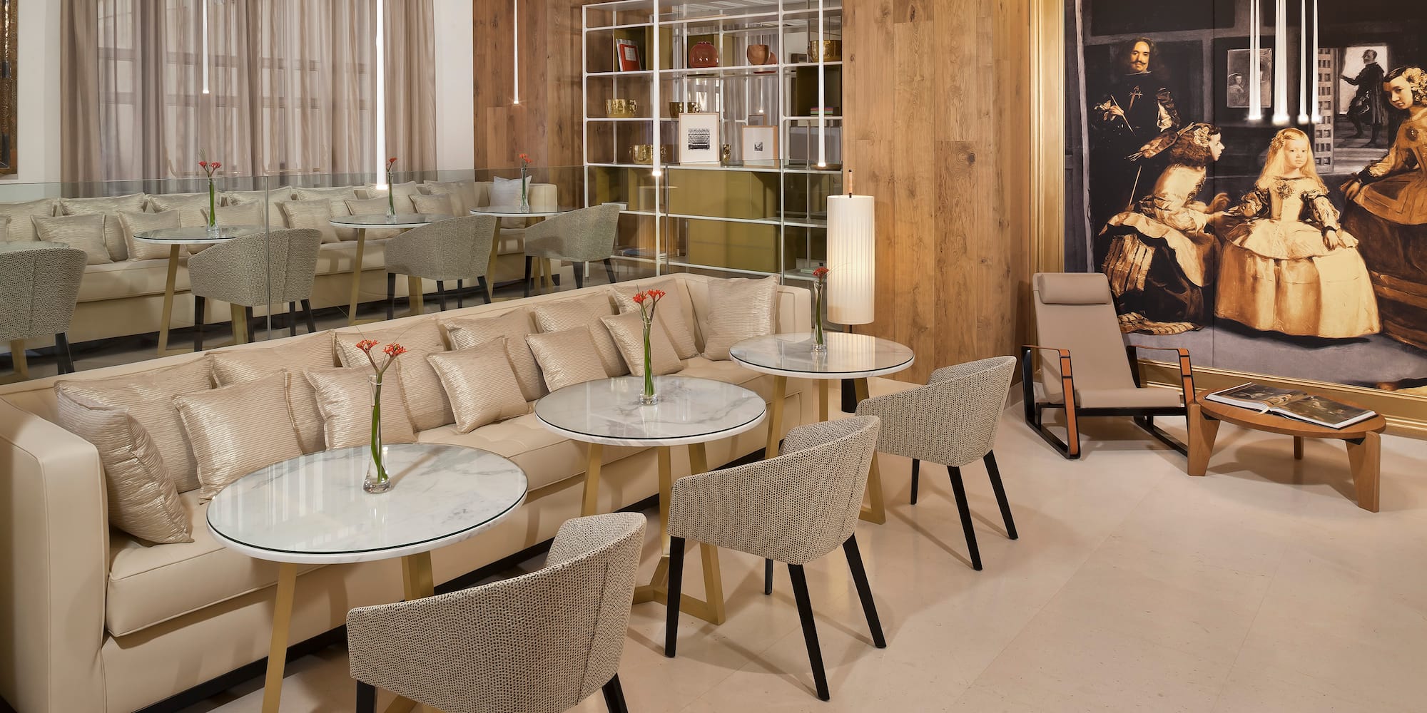 a room with tables and chairs