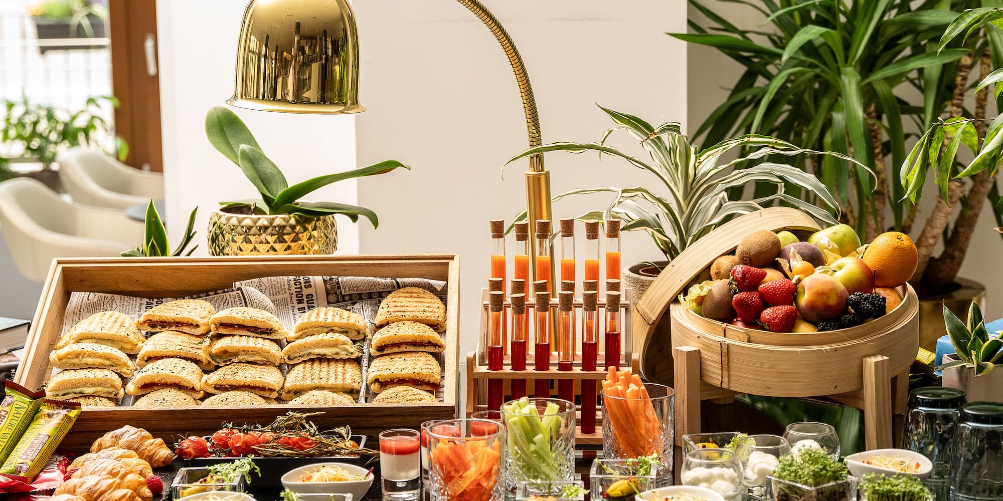 a table with food and fruits