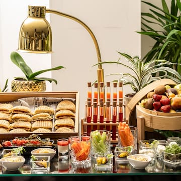 a table with food and fruits