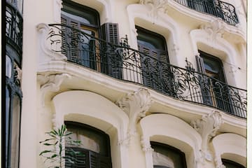 a building with black railings