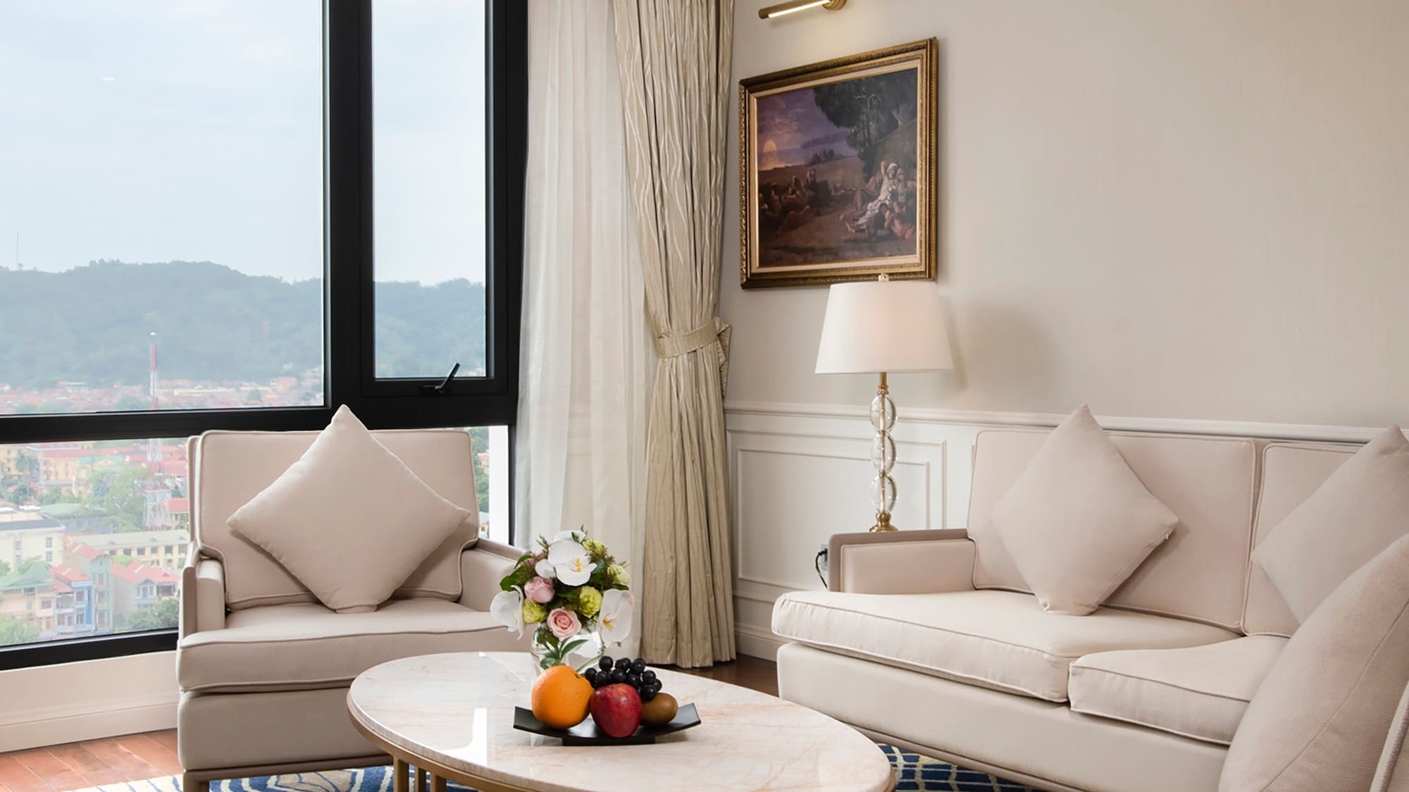 a living room with a couch and a coffee table