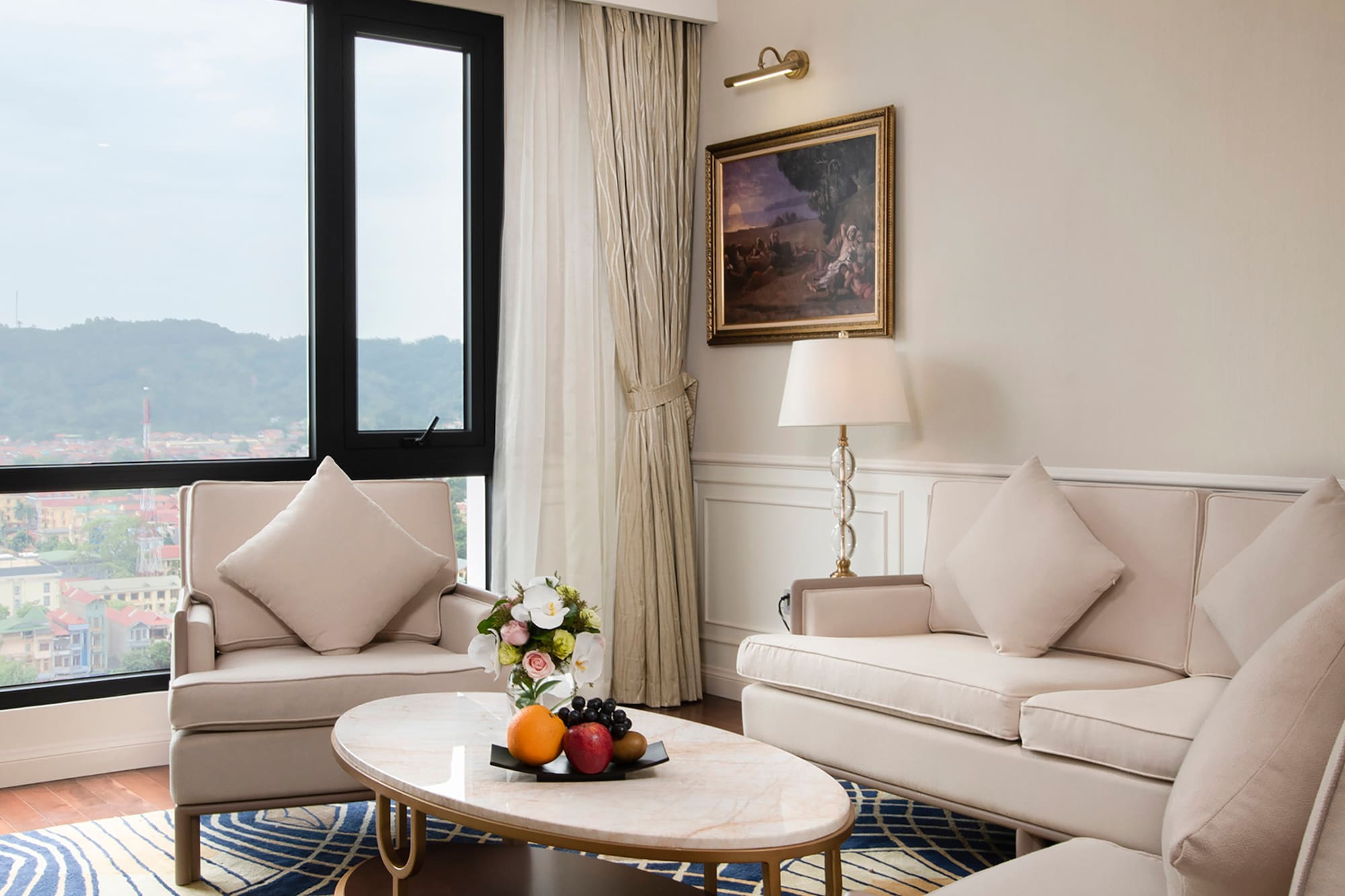 a living room with a couch and a coffee table