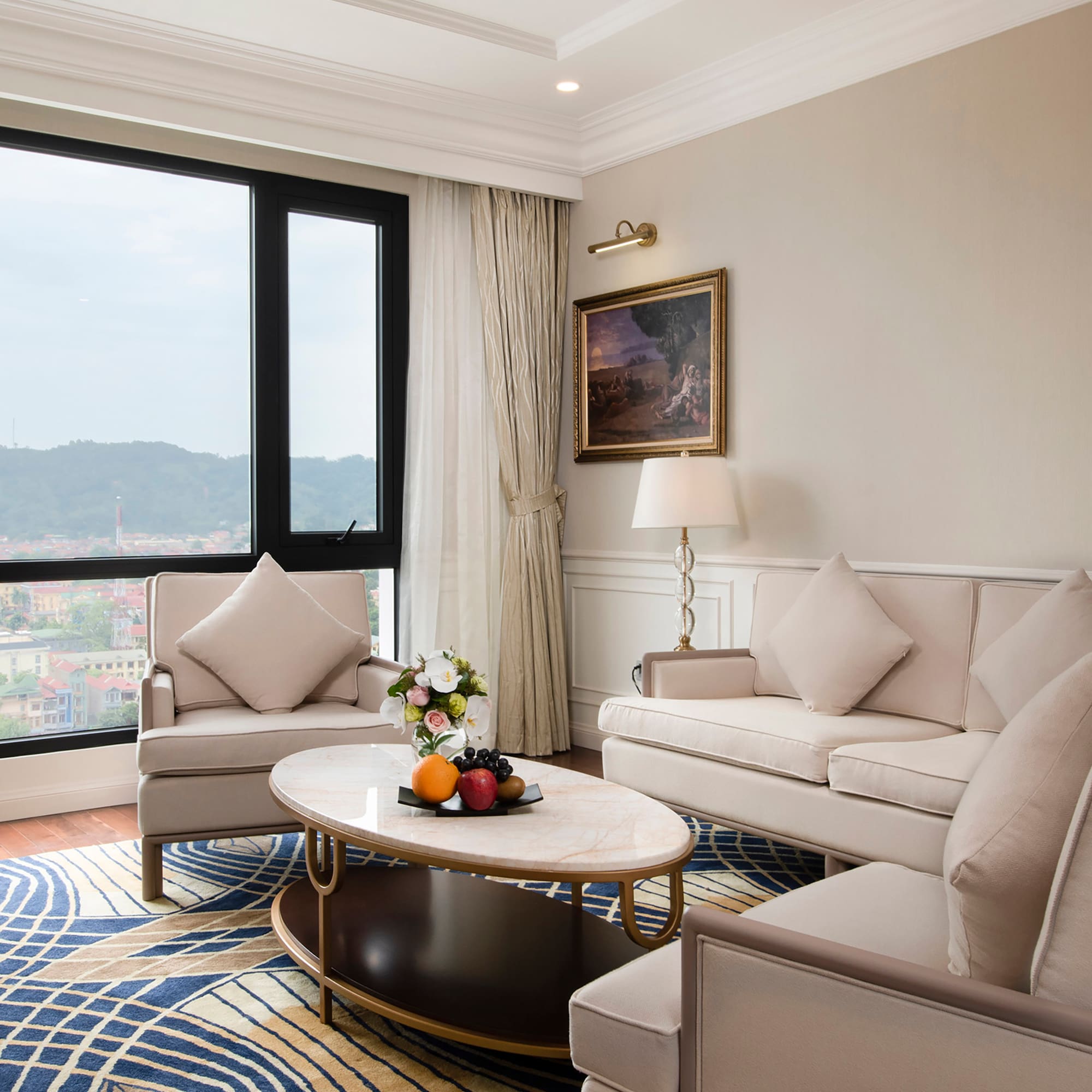 a living room with a couch and a coffee table