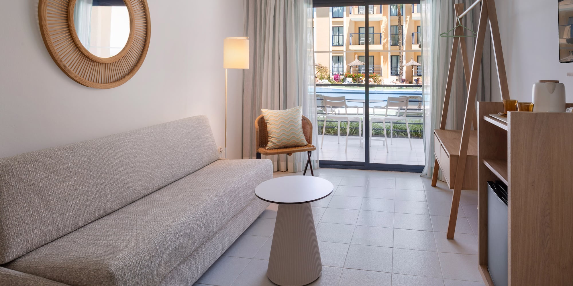 a room with a couch and a table