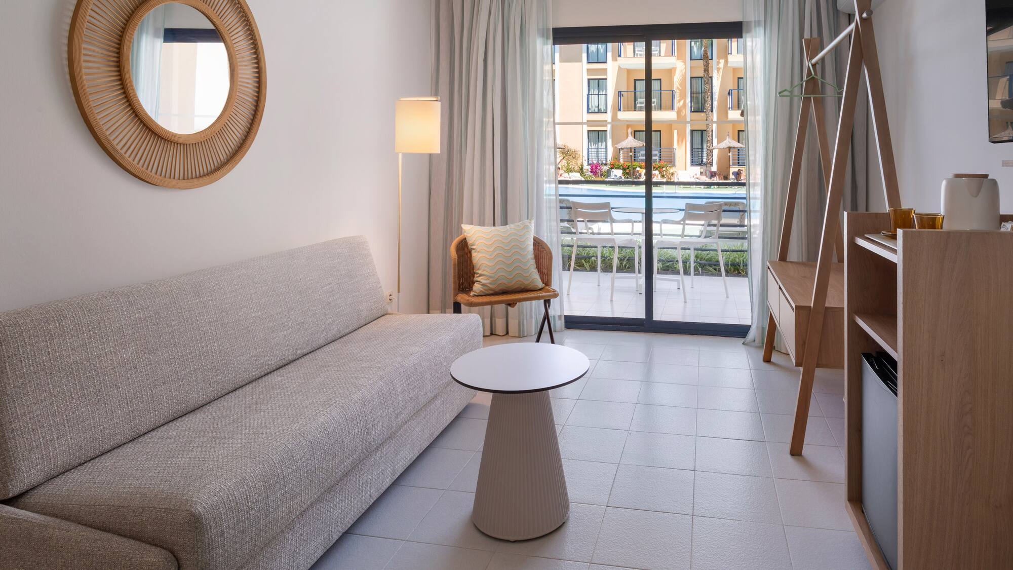 a room with a couch and a table