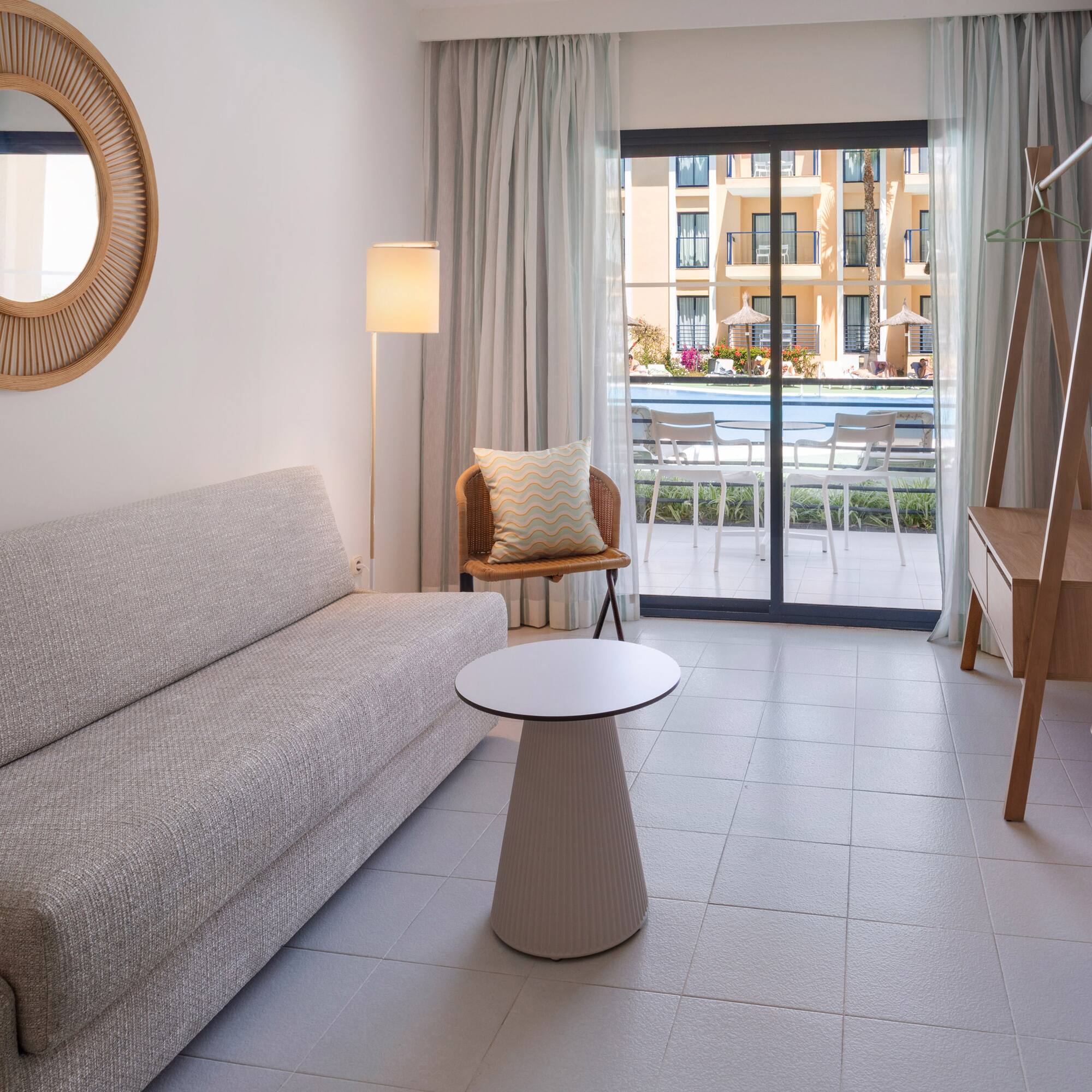 a room with a couch and a table